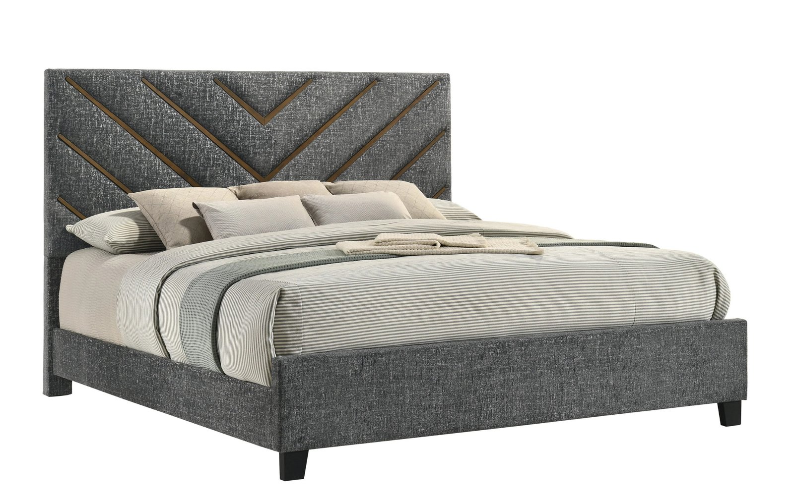 Zane King Gray Fabric Geometric Bed
