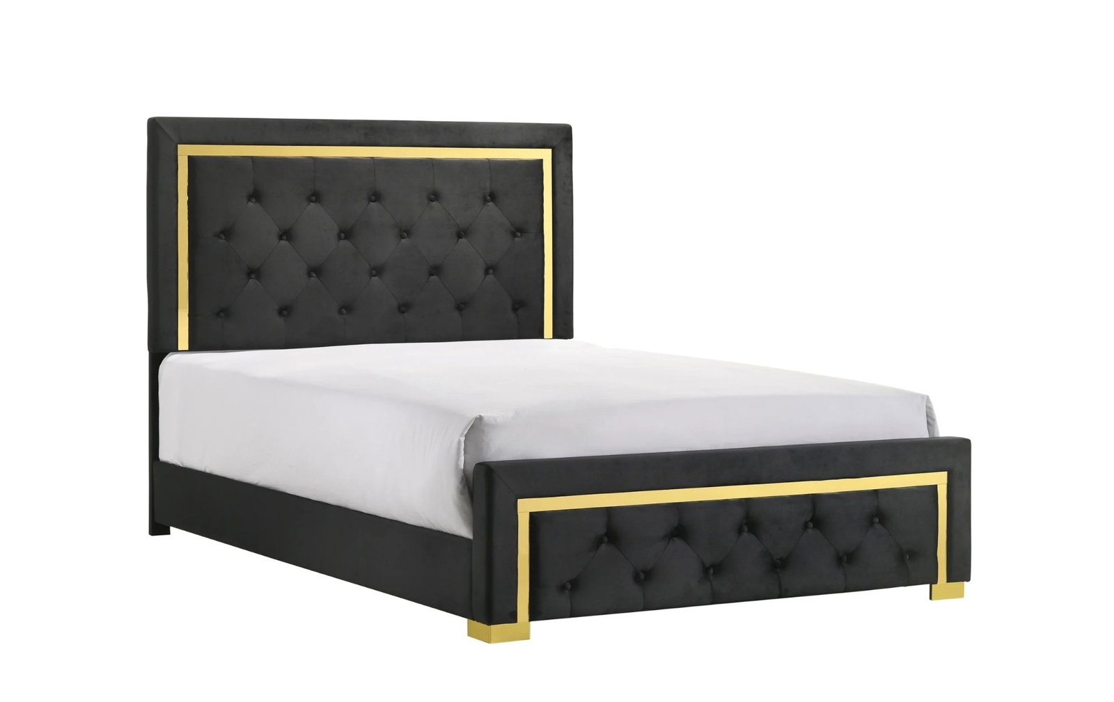 Pepe King Black Velvet Gold Trim Bed