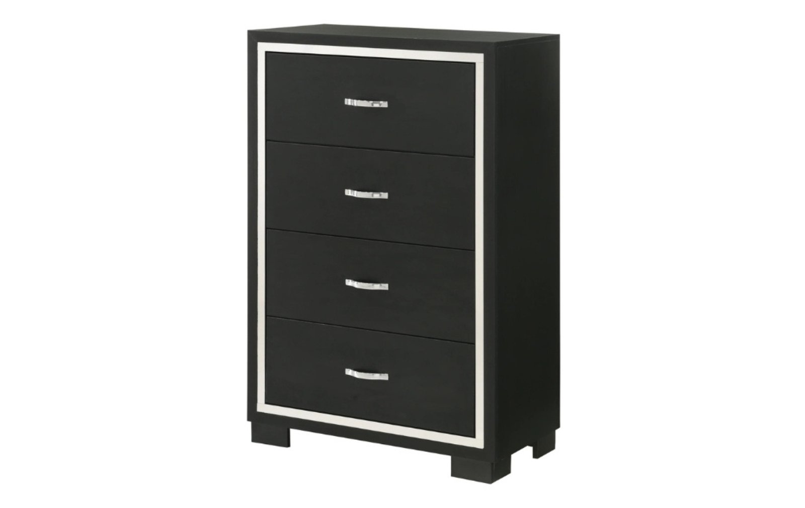 Gennro Black Modern 4-Drawer Chest with Silver Trim