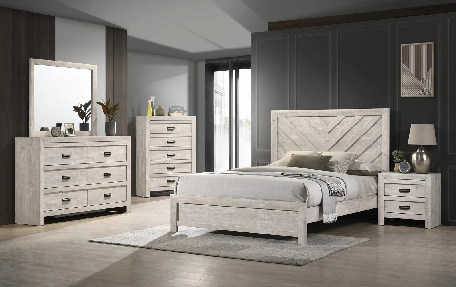 Valor Rustic Chevron Panel Queen Bedroom Set