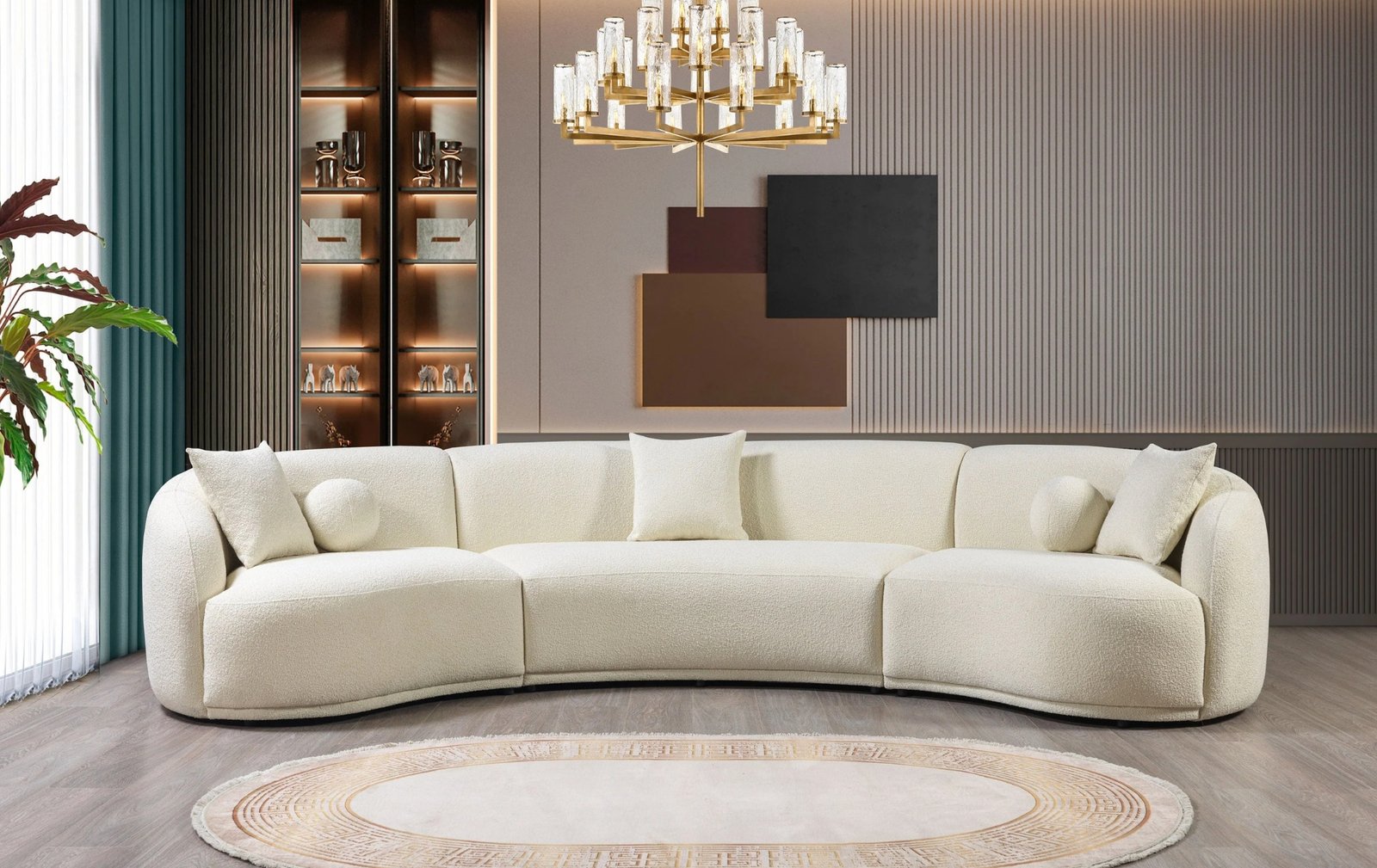 Bonita Ivory Boucle 3-Piece Curved 138" Sectional