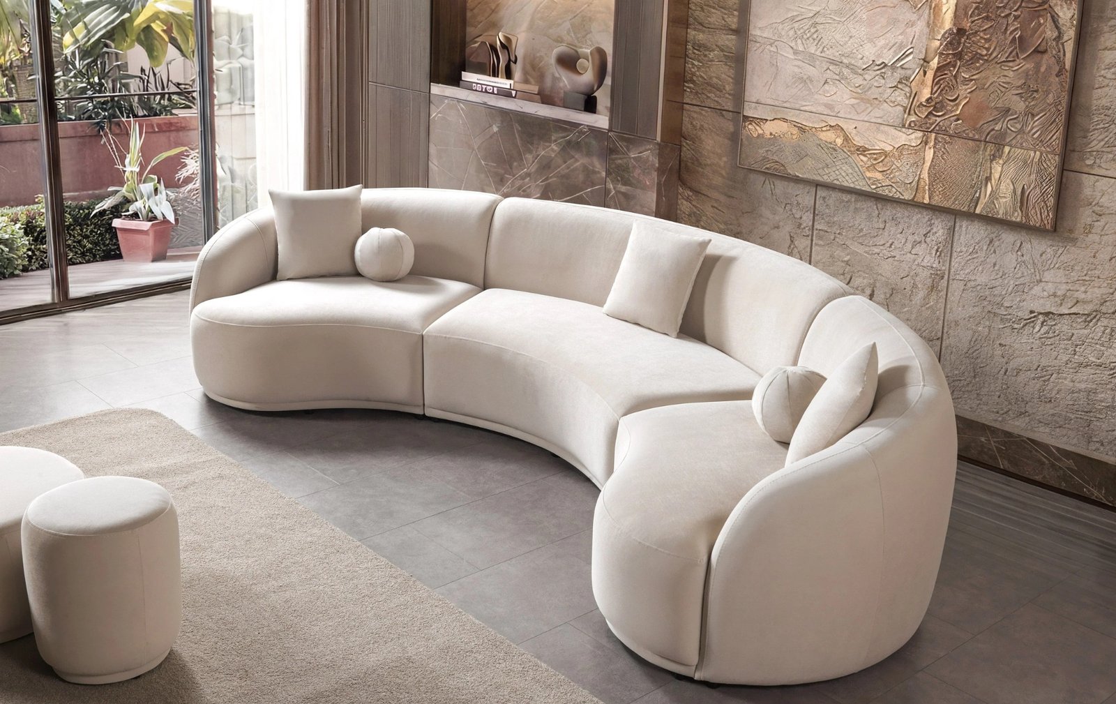 Bonita Ivory Velvet 3-Piece Curved 138" Sectional