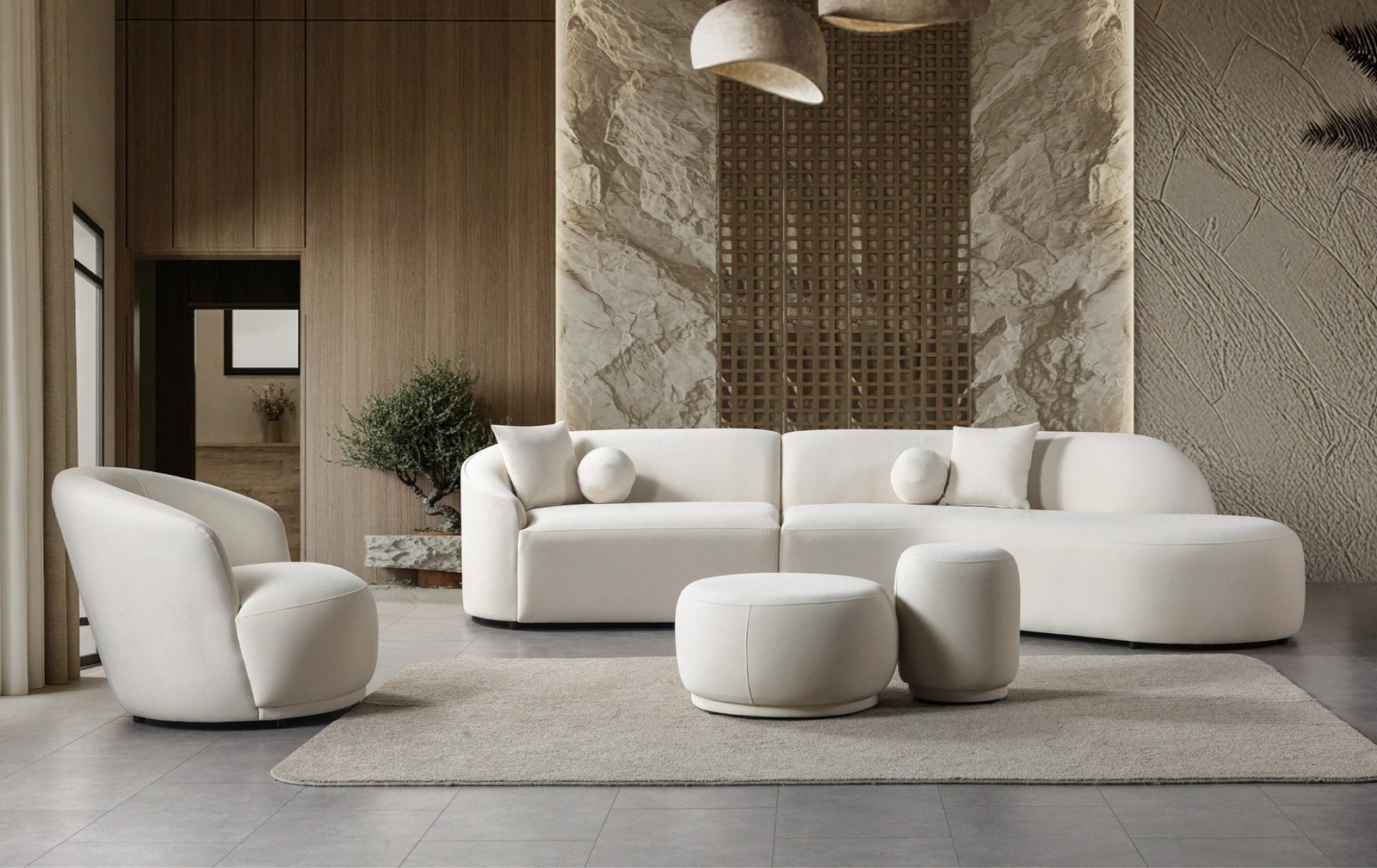 Cloe Ivory Velvet Curved 134" RAF Sectional