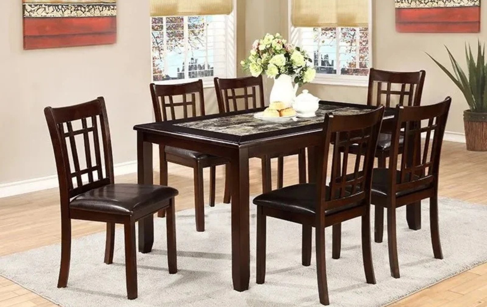Dark Brown Patterned Top 7-Piece Dining Set