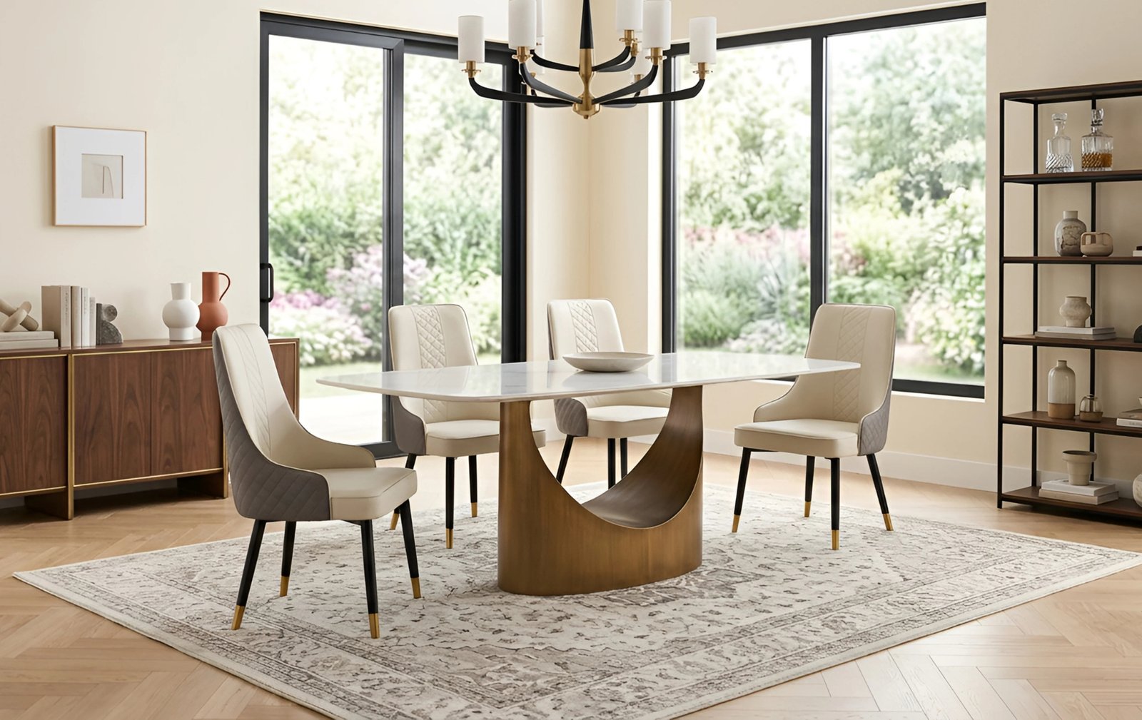 Roxy White & Bronze 5-Piece Dining Set