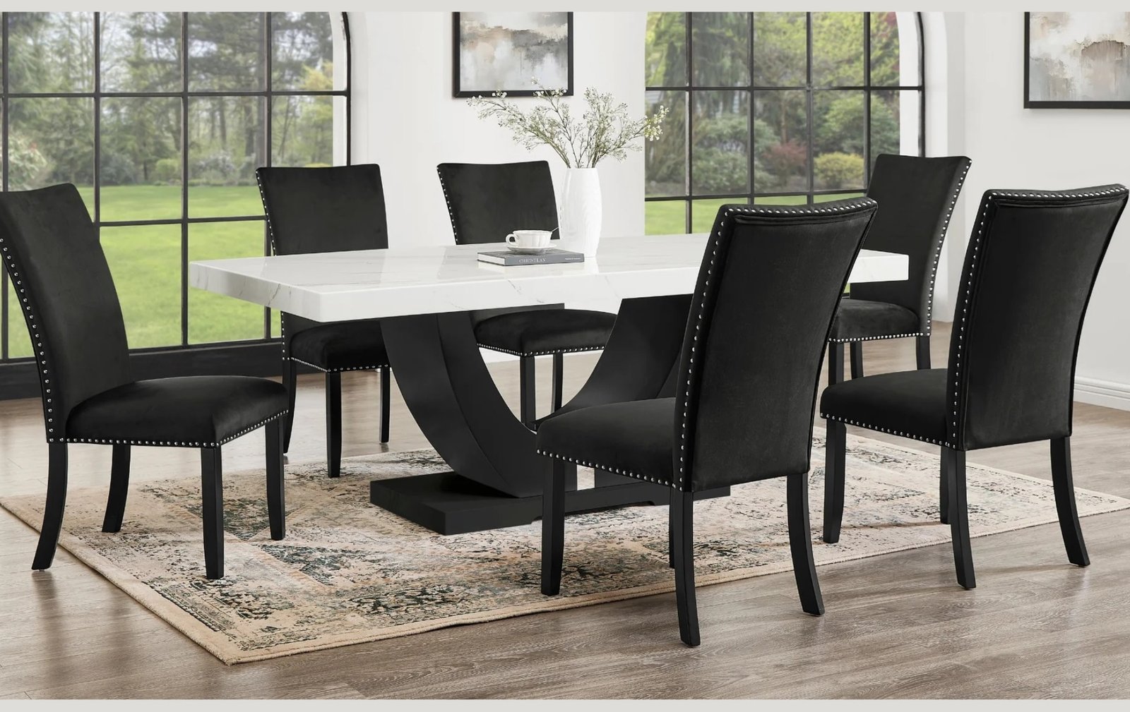 Larry Black Nailhead 7-Piece Dining Set