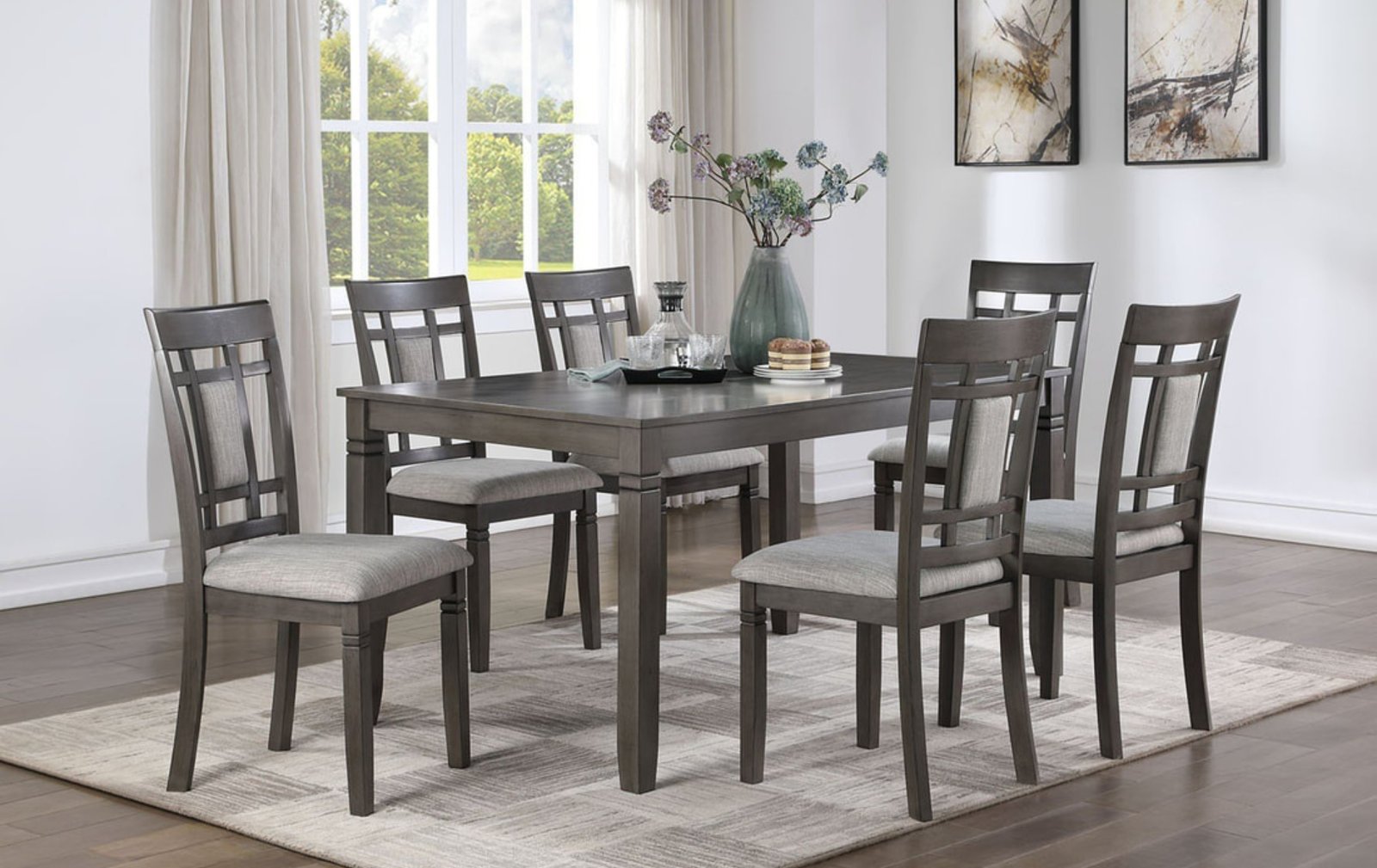 Gray Wood Upholstered 7-Piece Dining Set