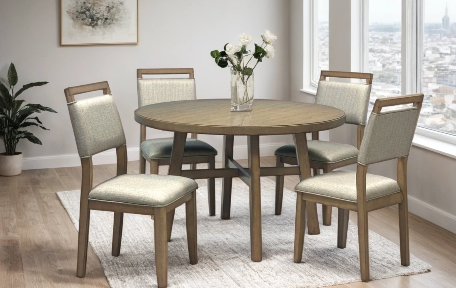 Round Wood Upholstered 5-Piece Dining Set
