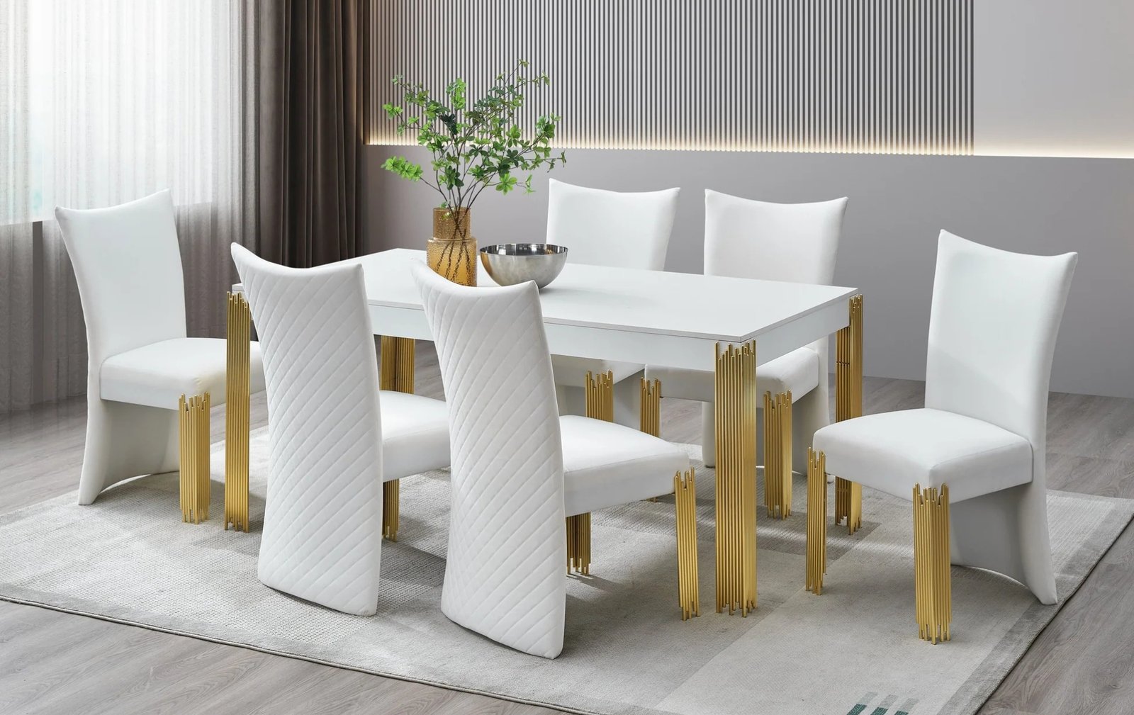 Glamor White & Gold 7-Piece Dining Set