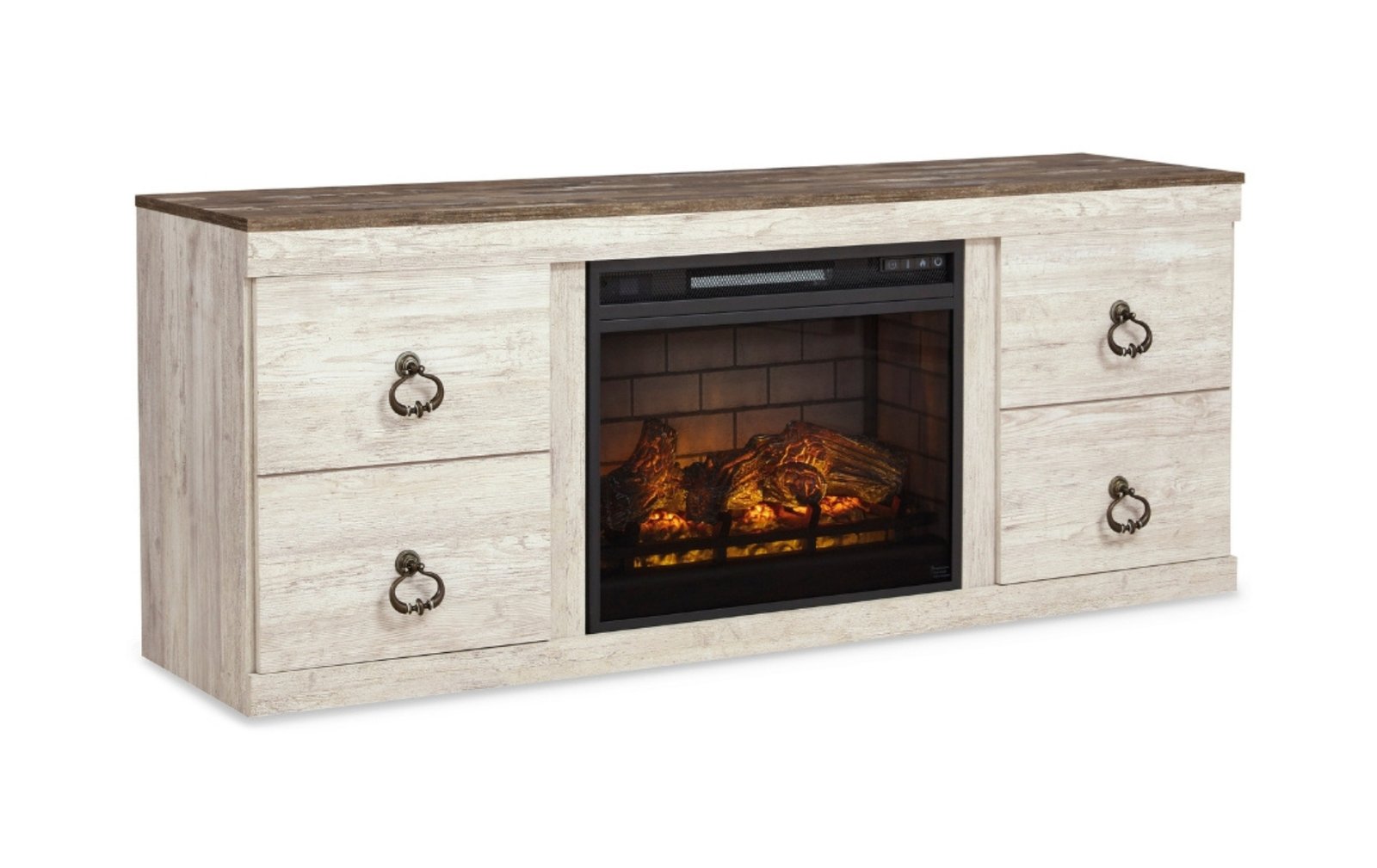 Willowton Whitewash & Brown Fireplace TV Stand
