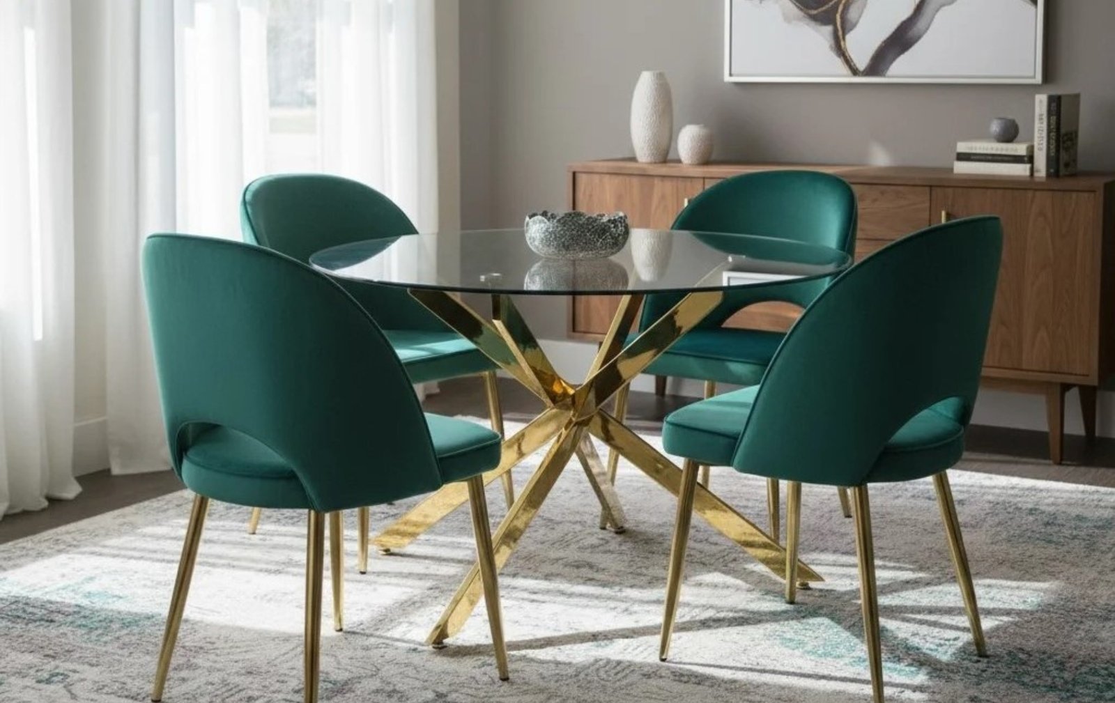 Green Velvet Glass 5-Piece Dining Set