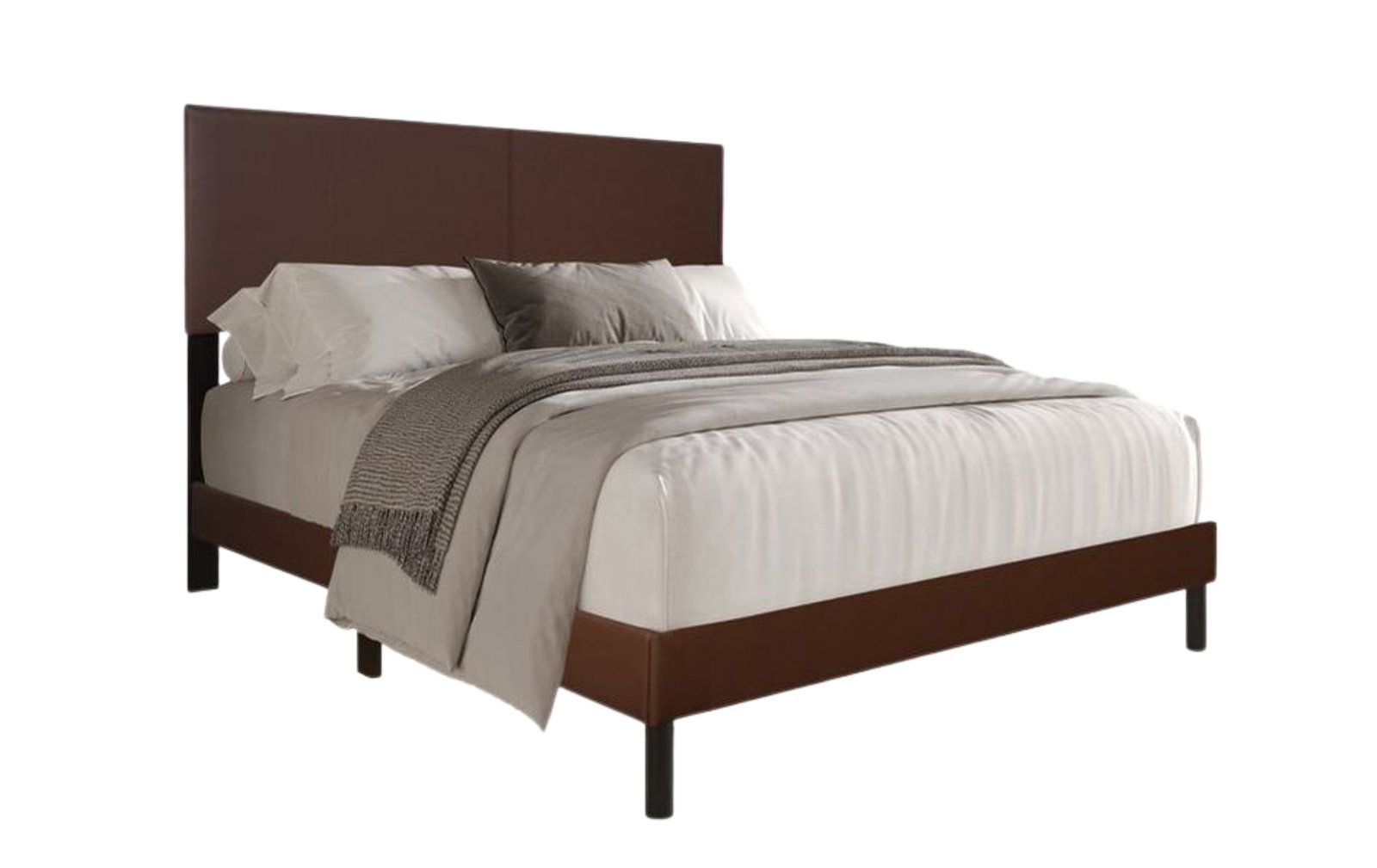 Brown Upholstered Platform King Bed