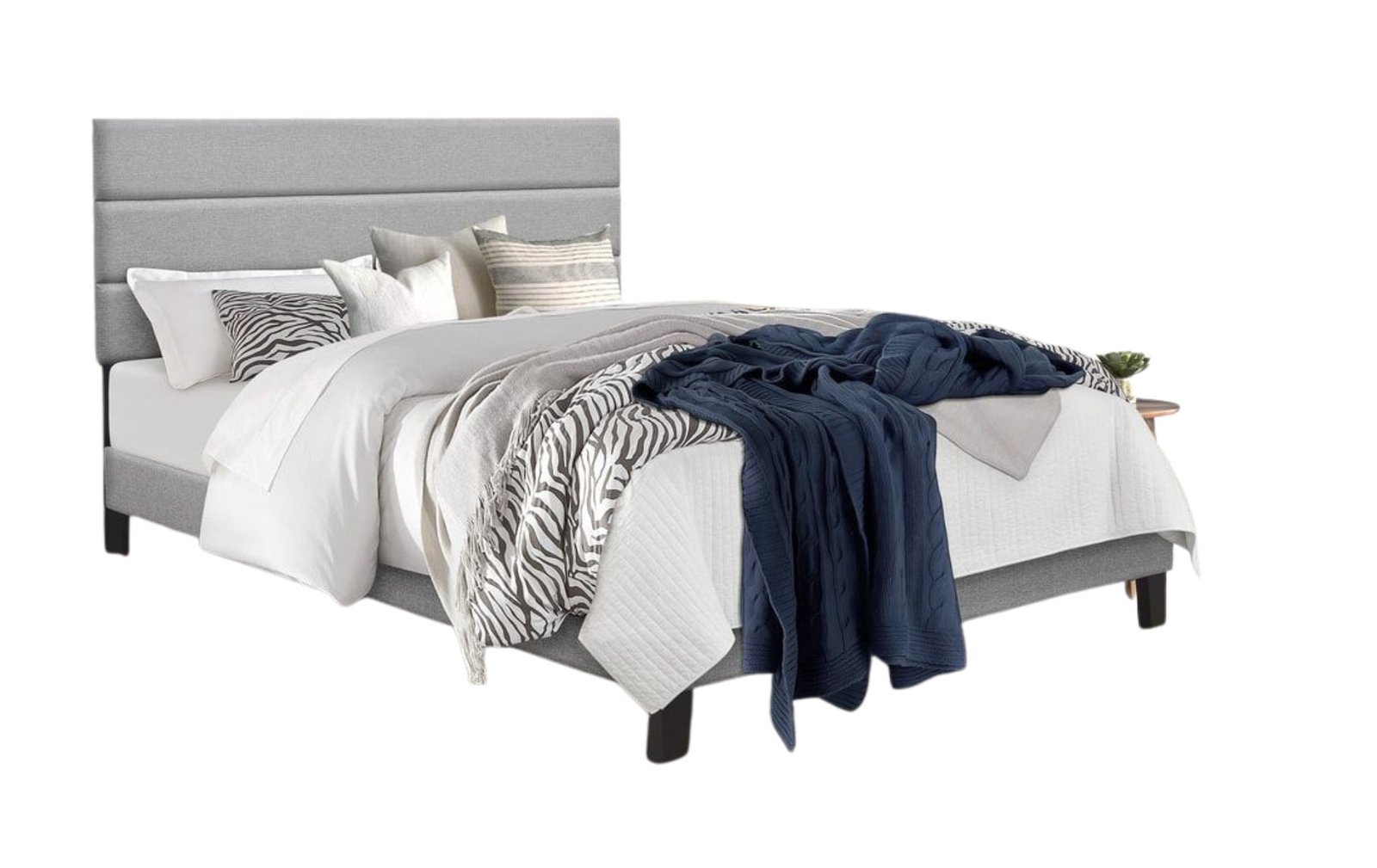 Gray Upholstered Queen Platform Bed