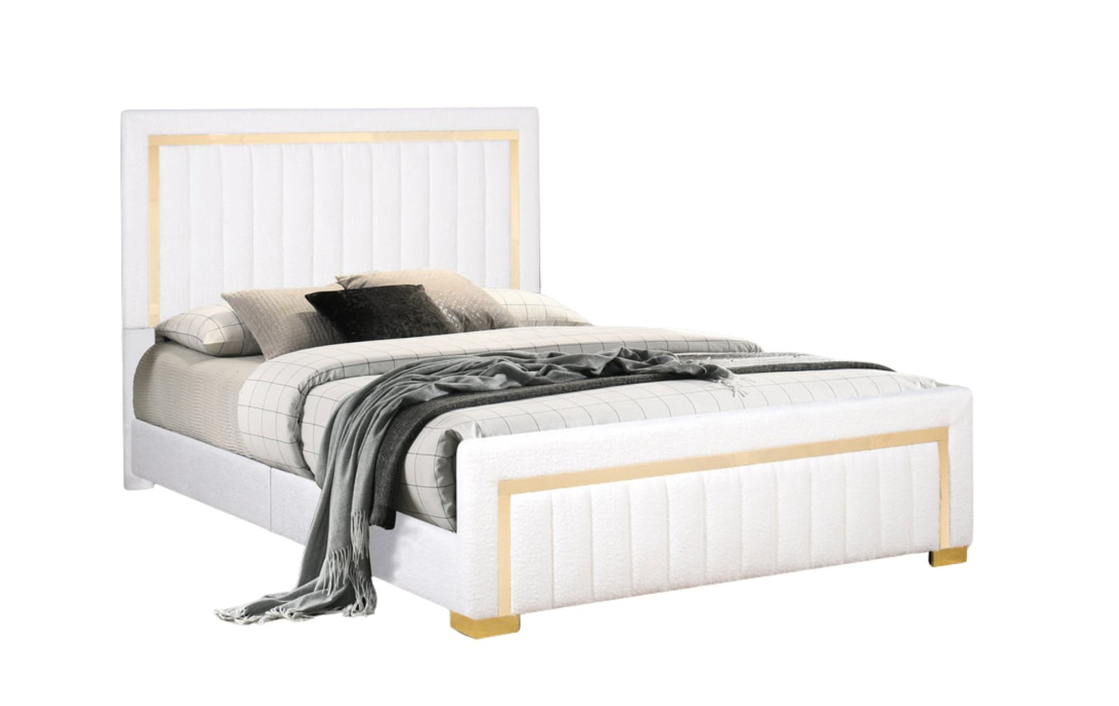 White & Gold Upholstered King Bed