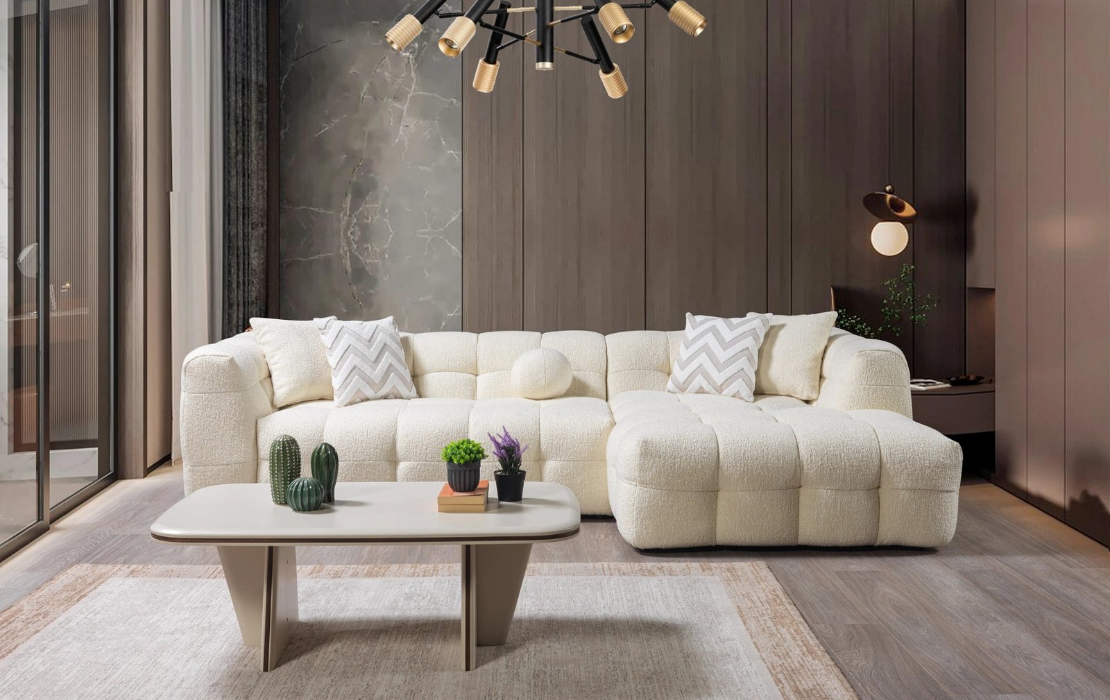 Ivy Ivory Boucle RAF 110" Sectional
