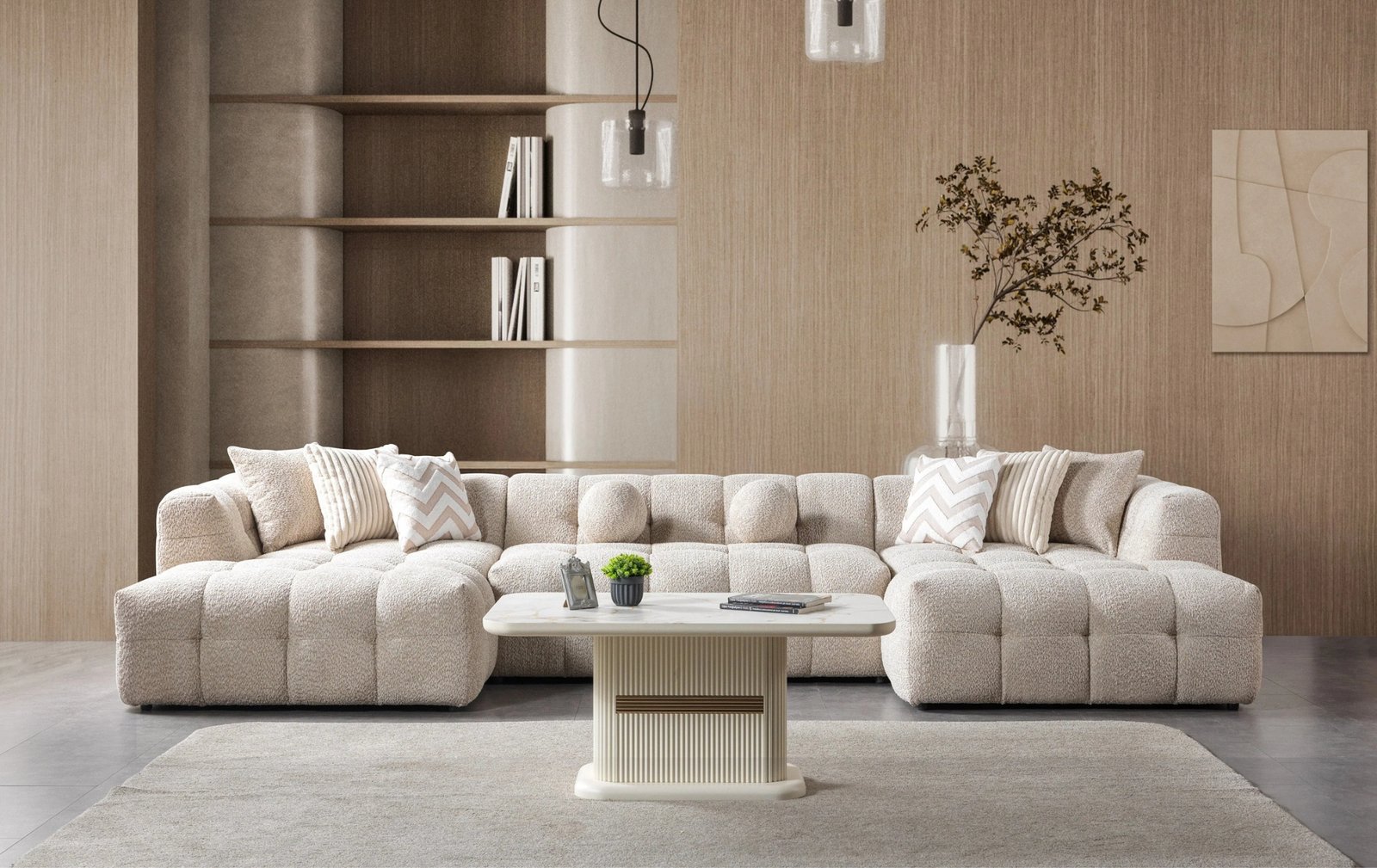 Ivy Sand Boucle Double Chaise 146''
