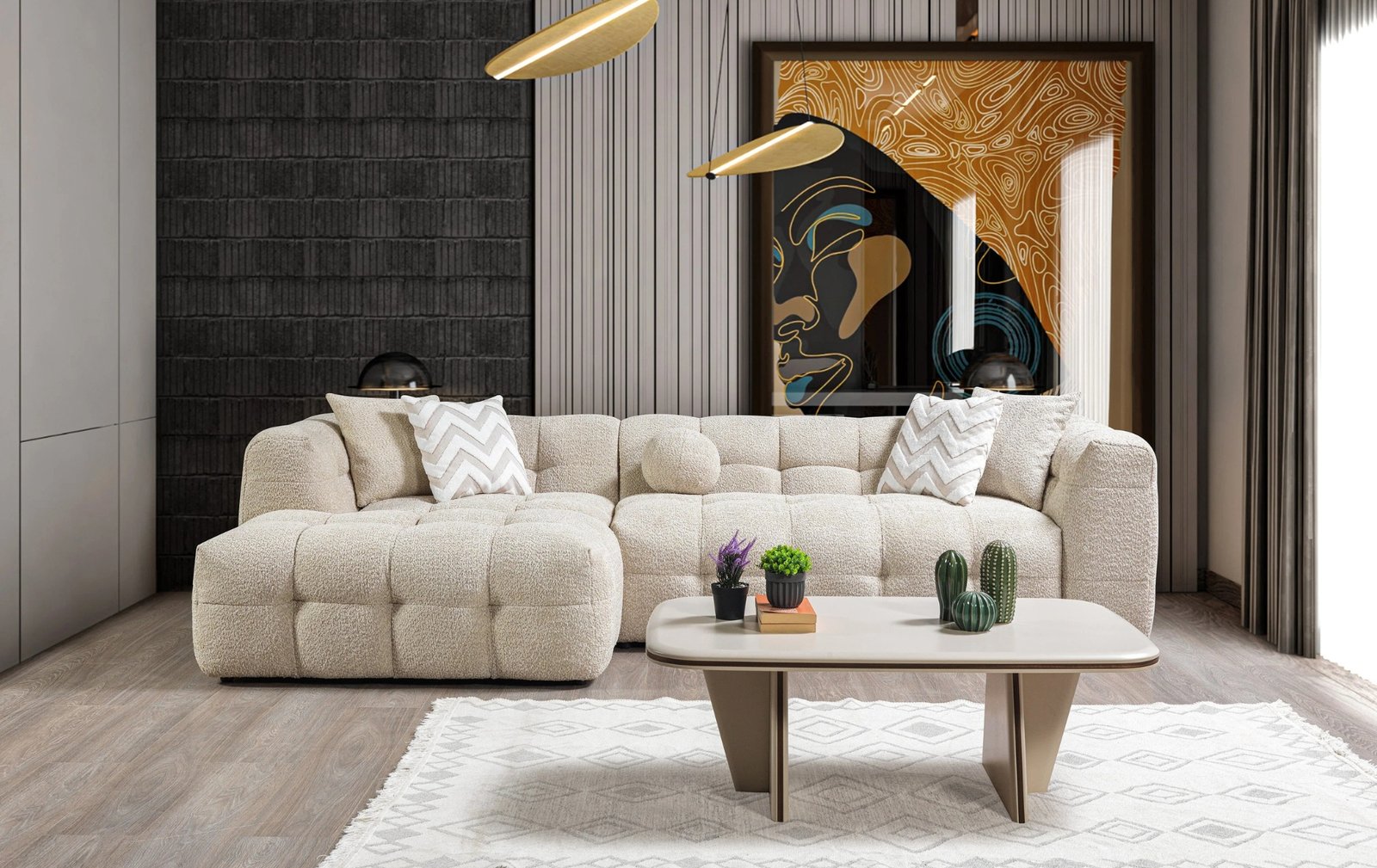 Ivy Sand Boucle LAF 110" Sectional