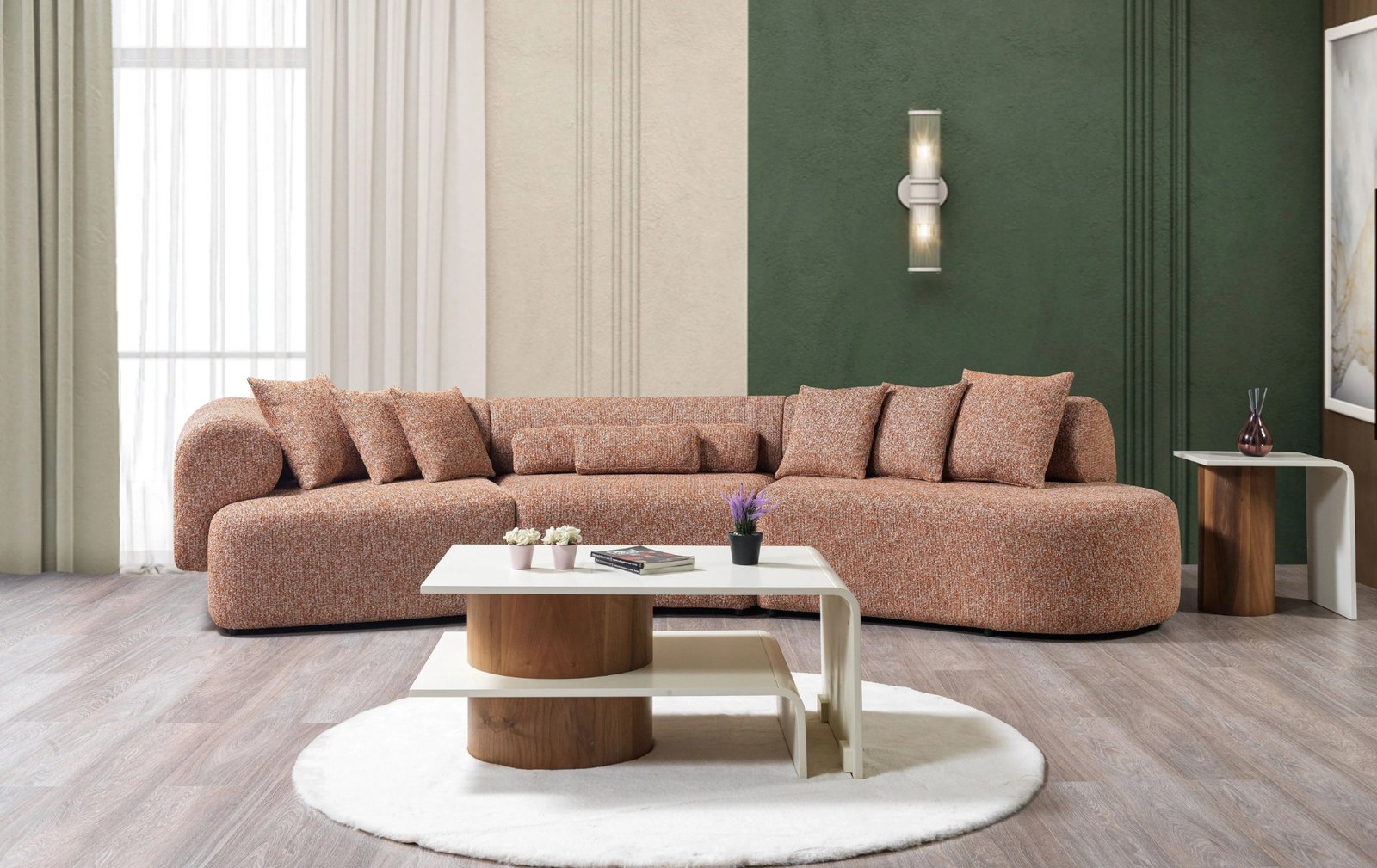 Lena Orange Boucle 3-Piece Curved 145" Sectional