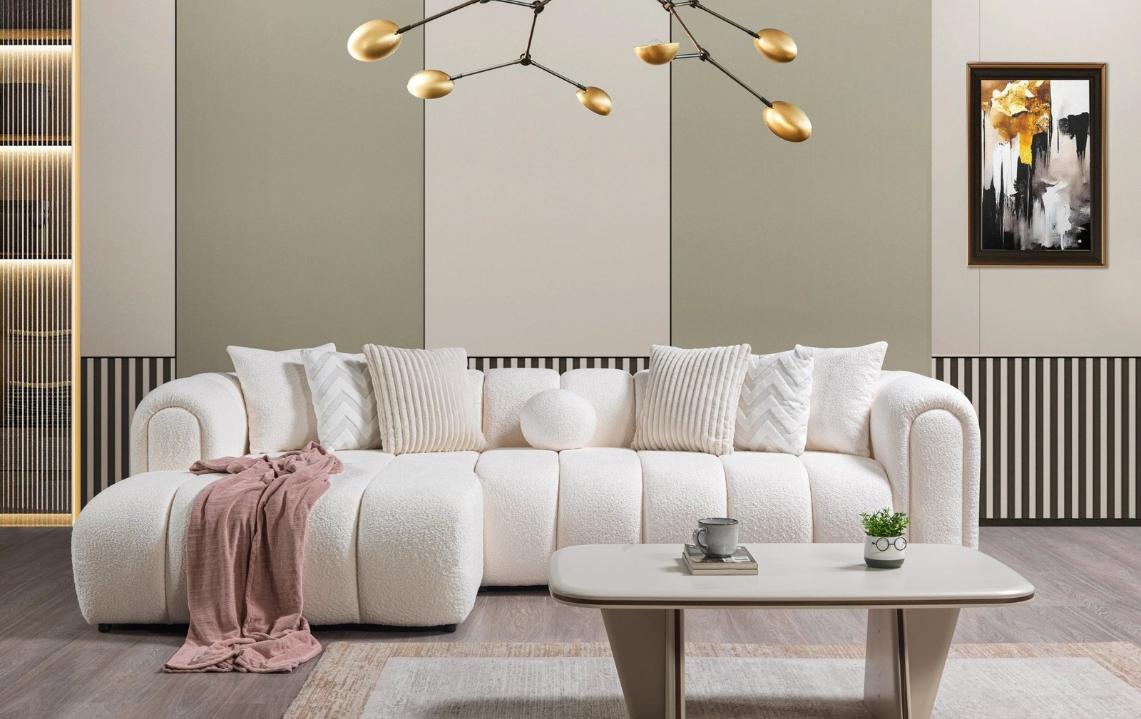 Lis Ivory Boucle LAF 115" Sectional