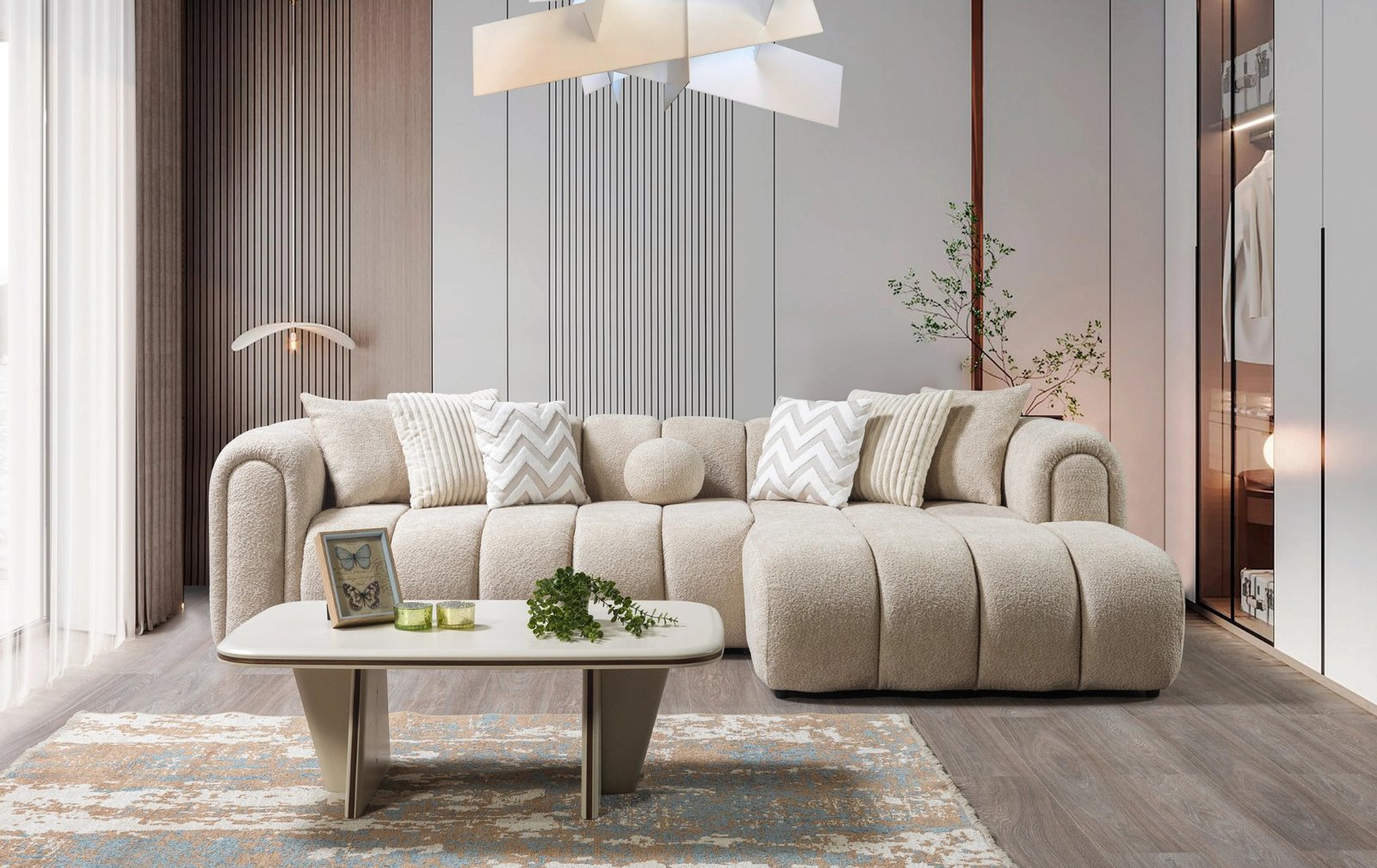 Lis Sand Boucle RAF 115" Sectional