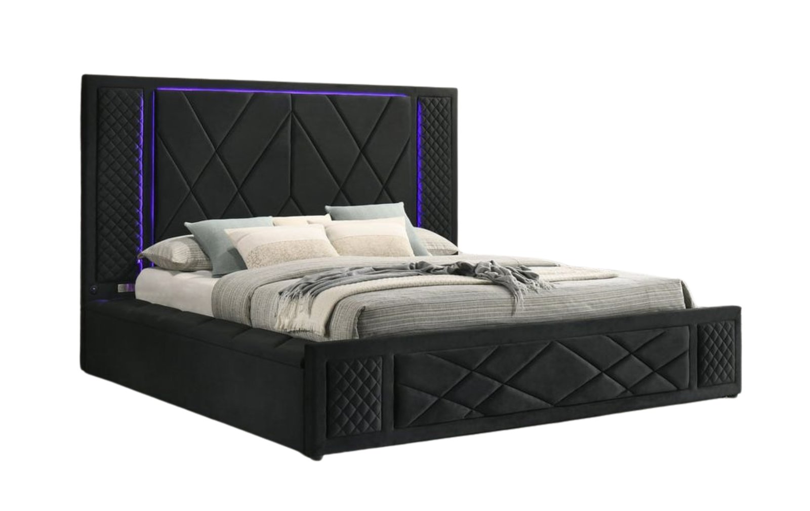 Lorenzo Black LED Platform Queen Bed