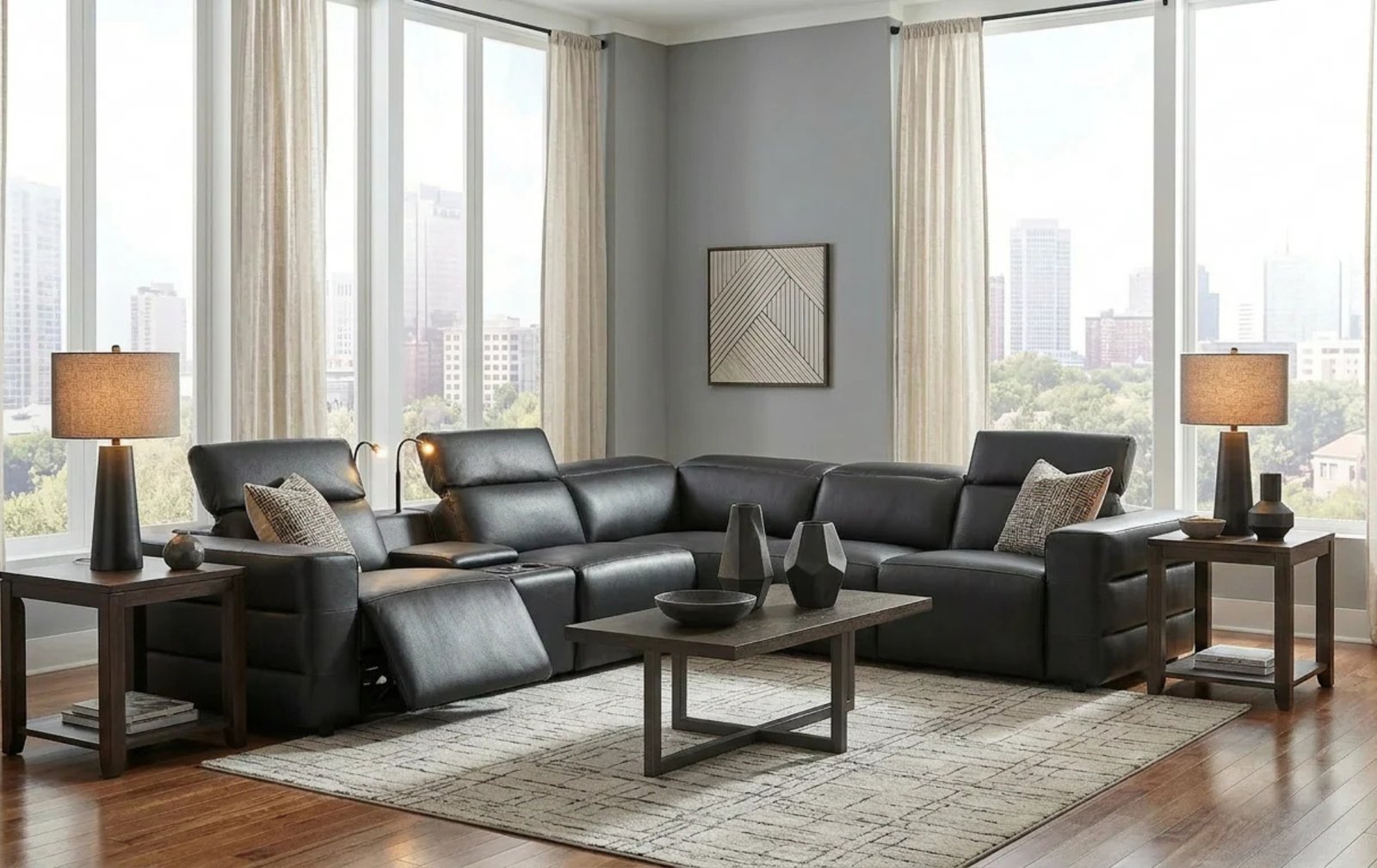Holly Black 6pc Sectional W/ Power Recliners