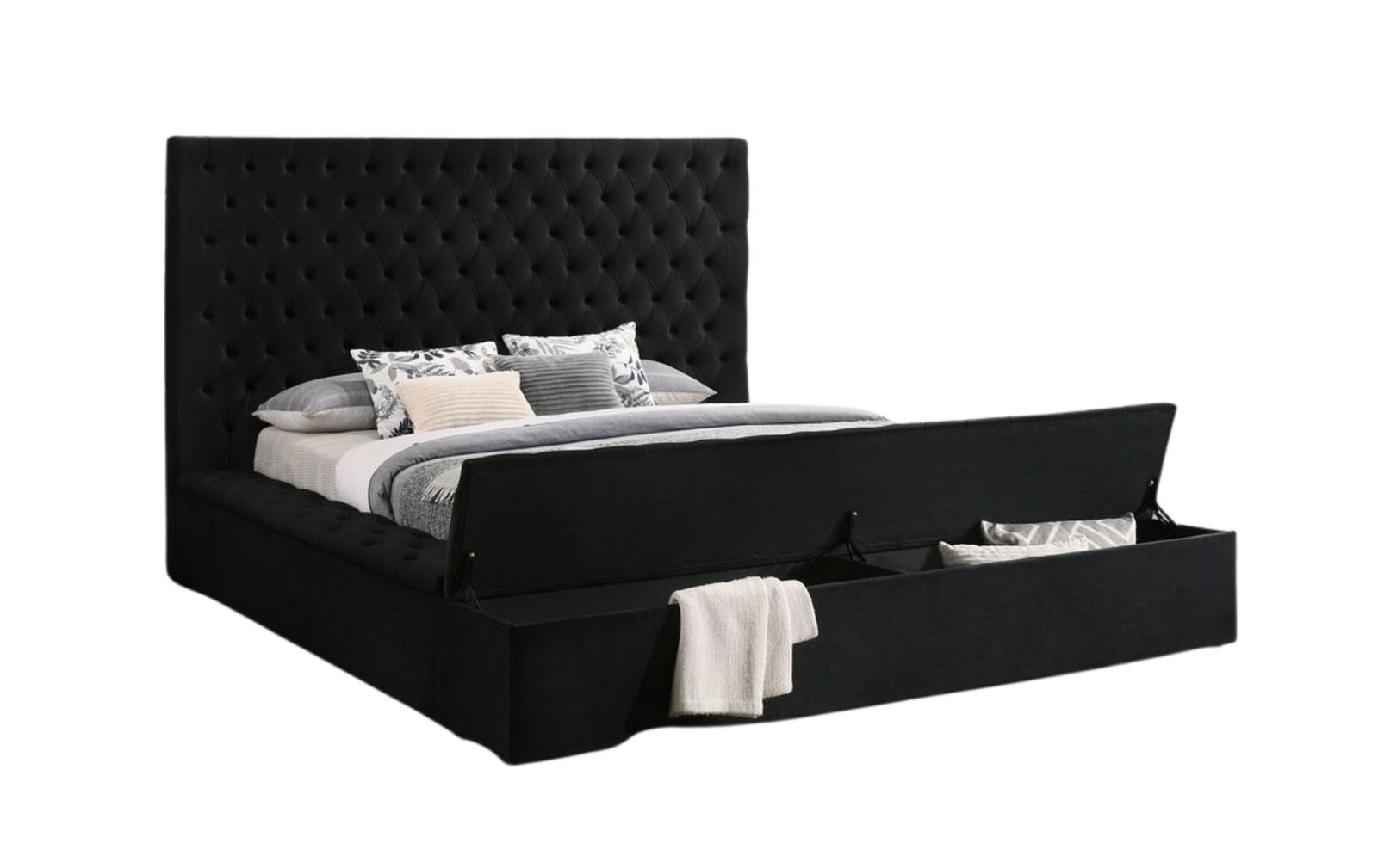 Paris Black Tufted Storage Queen Platform Bed