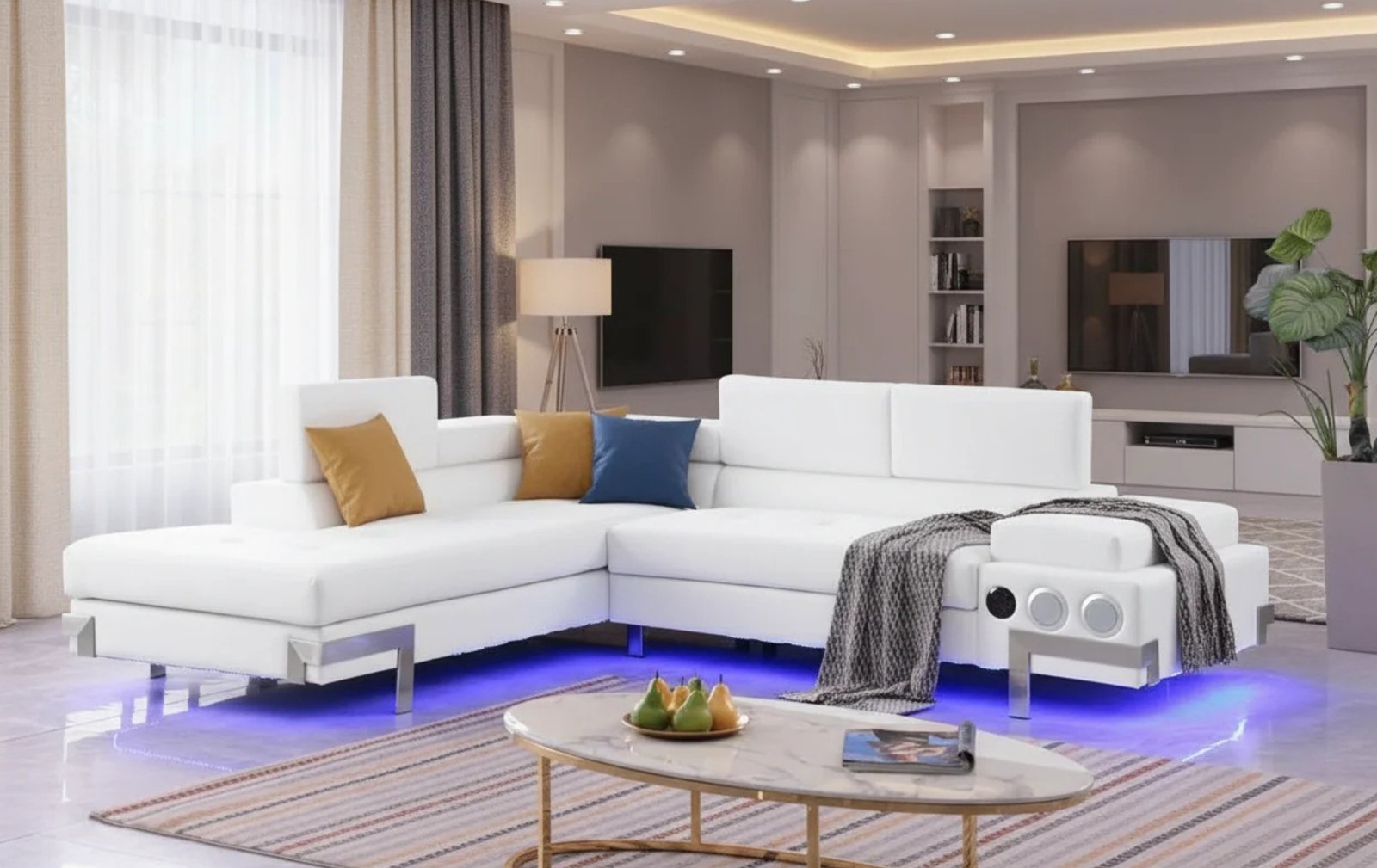 Magic White 2pc Sectional W/ LED & Speaker
