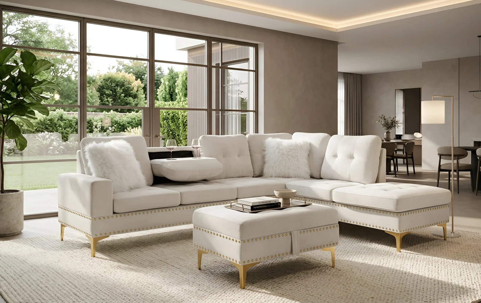 Joy Beige 2pc Sectional W/ Chaise