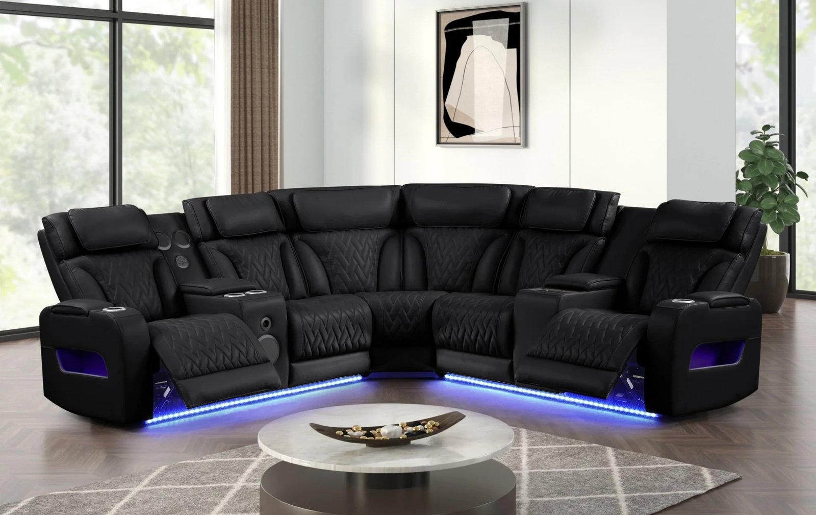 Skyline Black 3pc Power Reclining Sectional W/ Bluetooth Speakers