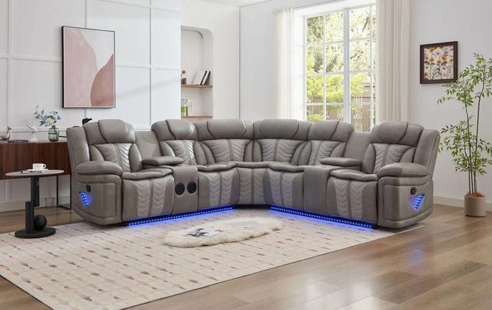 Innova Grey 3pc Reclining Sectional W/ LED Lights