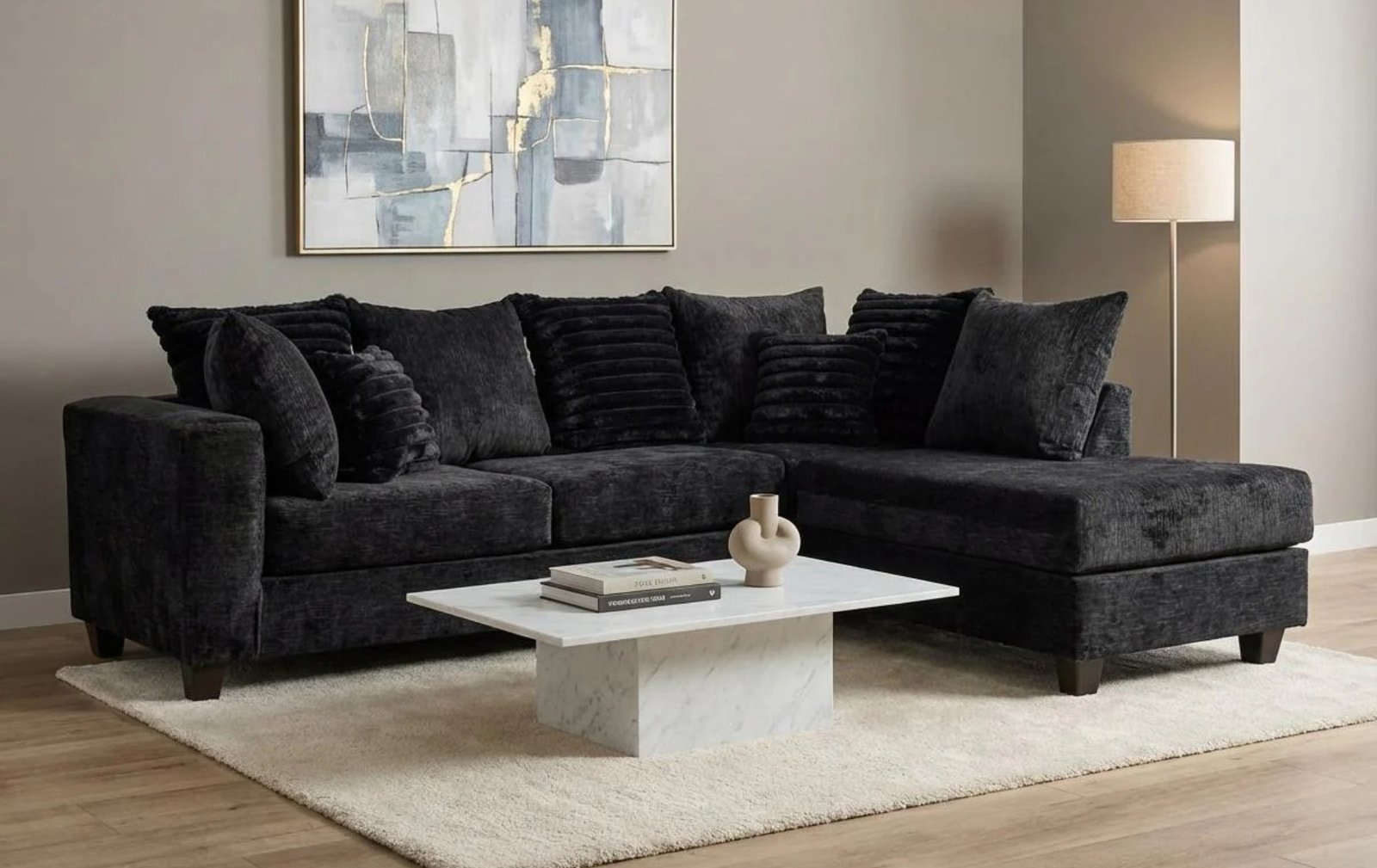 Downy Black Sectional W/ Chaise