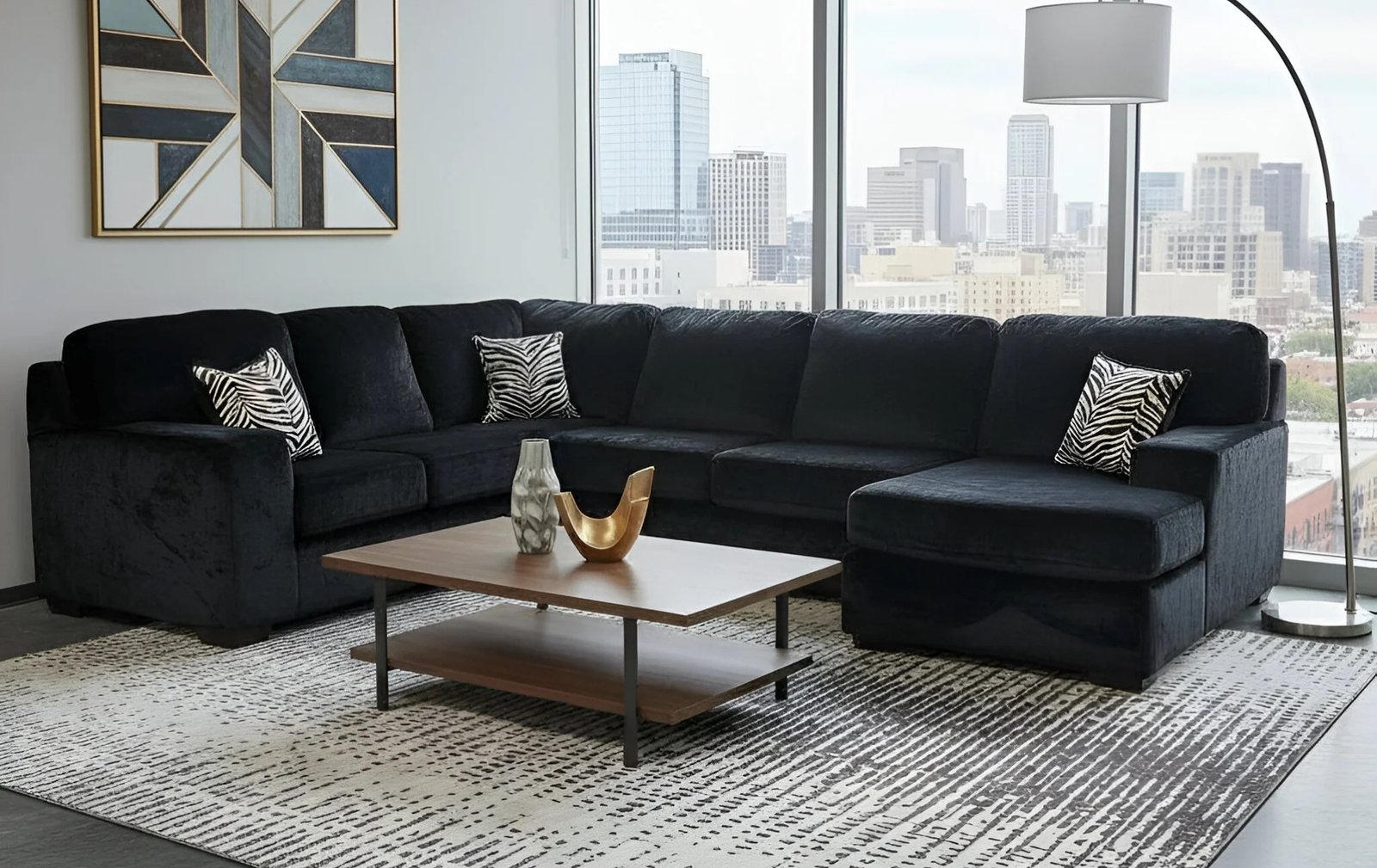 Austin Luscios Black 3pc Sectional W/ Chaise