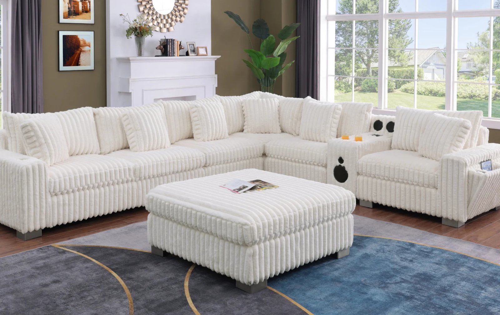 Snuggle Cream 6pc Sectional W/ Console