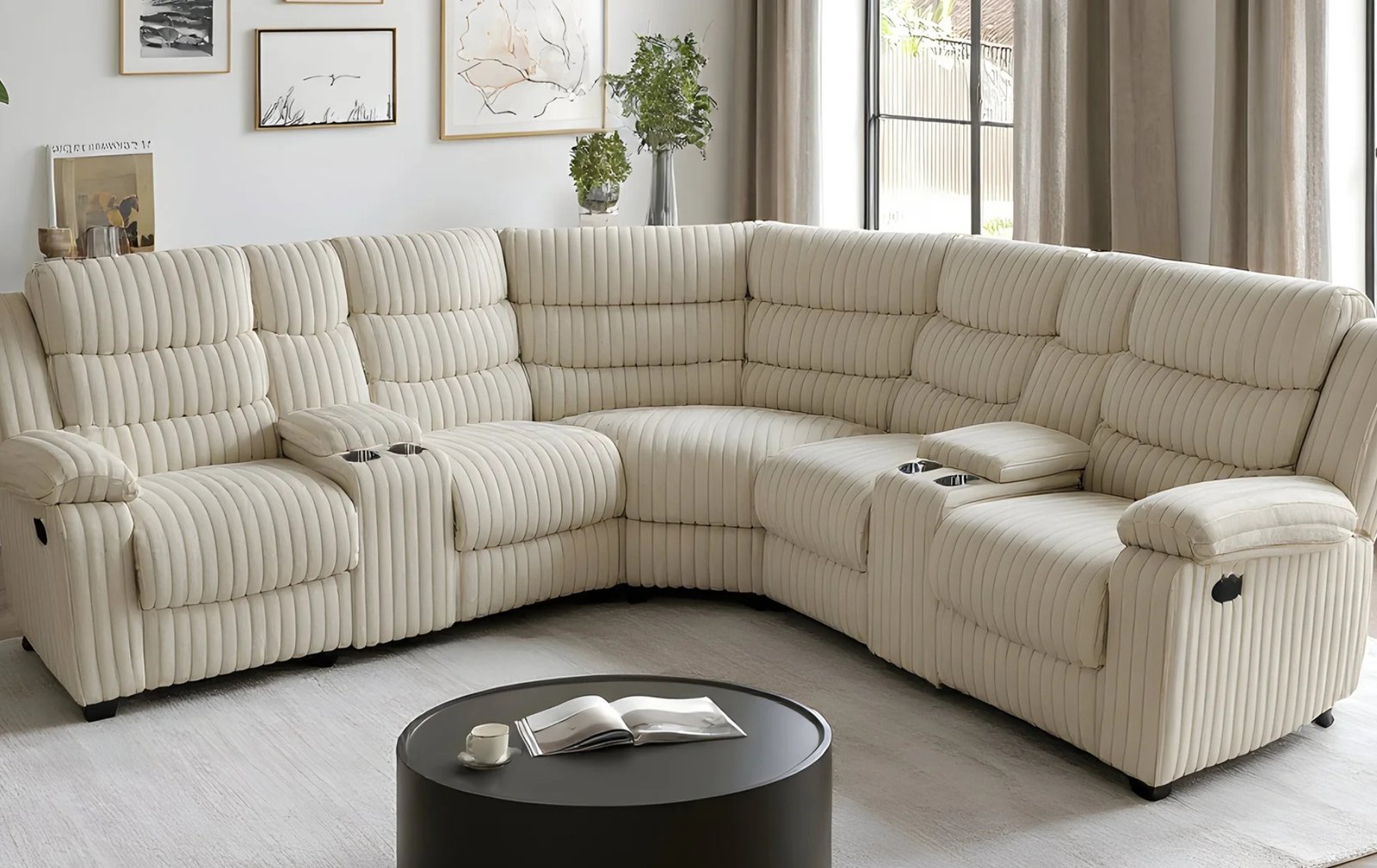 Calantha Cream 3pc Reclining Sectional