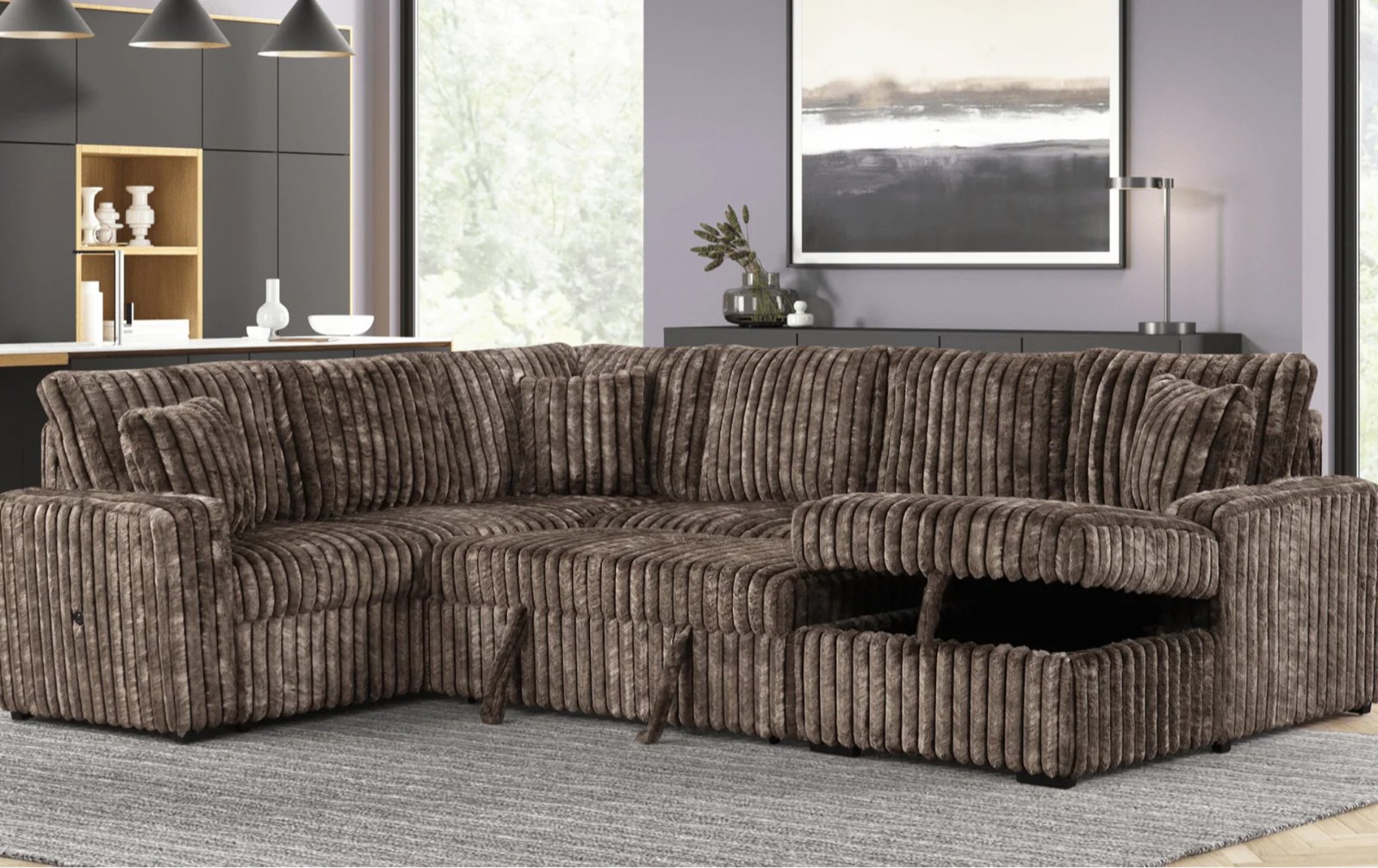 Raha Grey Sectional W/ Pull-Out Bed & Chaise