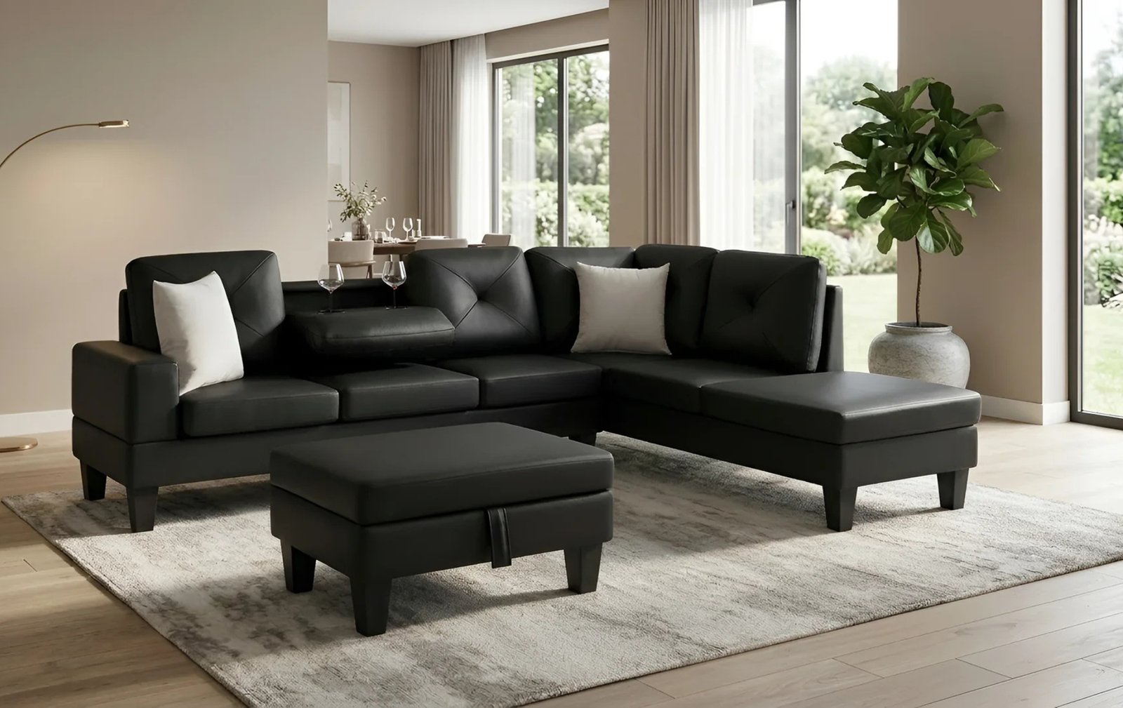 Star Light Grey Sectional W/ Drop-Down Table & Cupholders