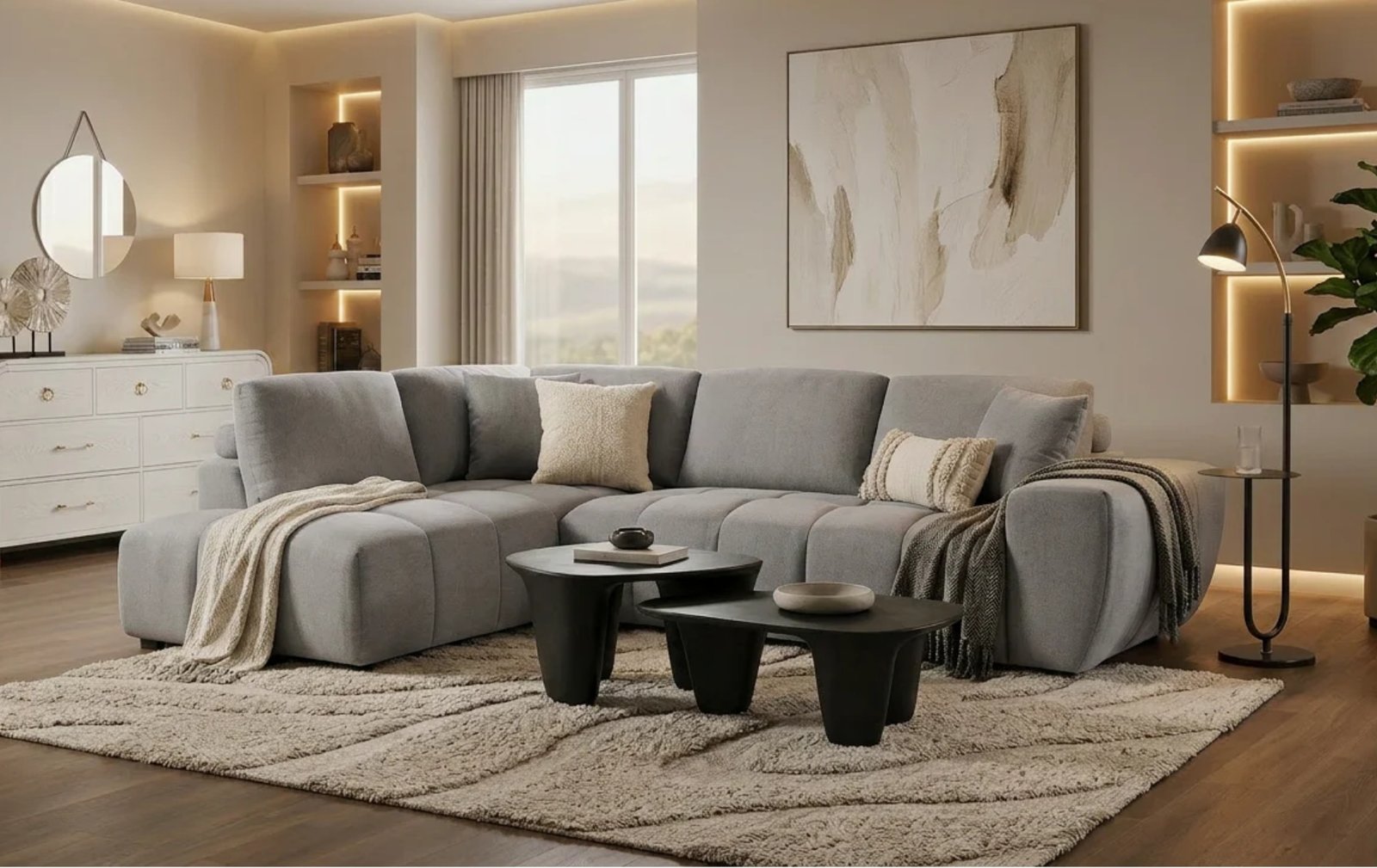 Uptown Light Grey 2pc Sectional W/ Chaise
