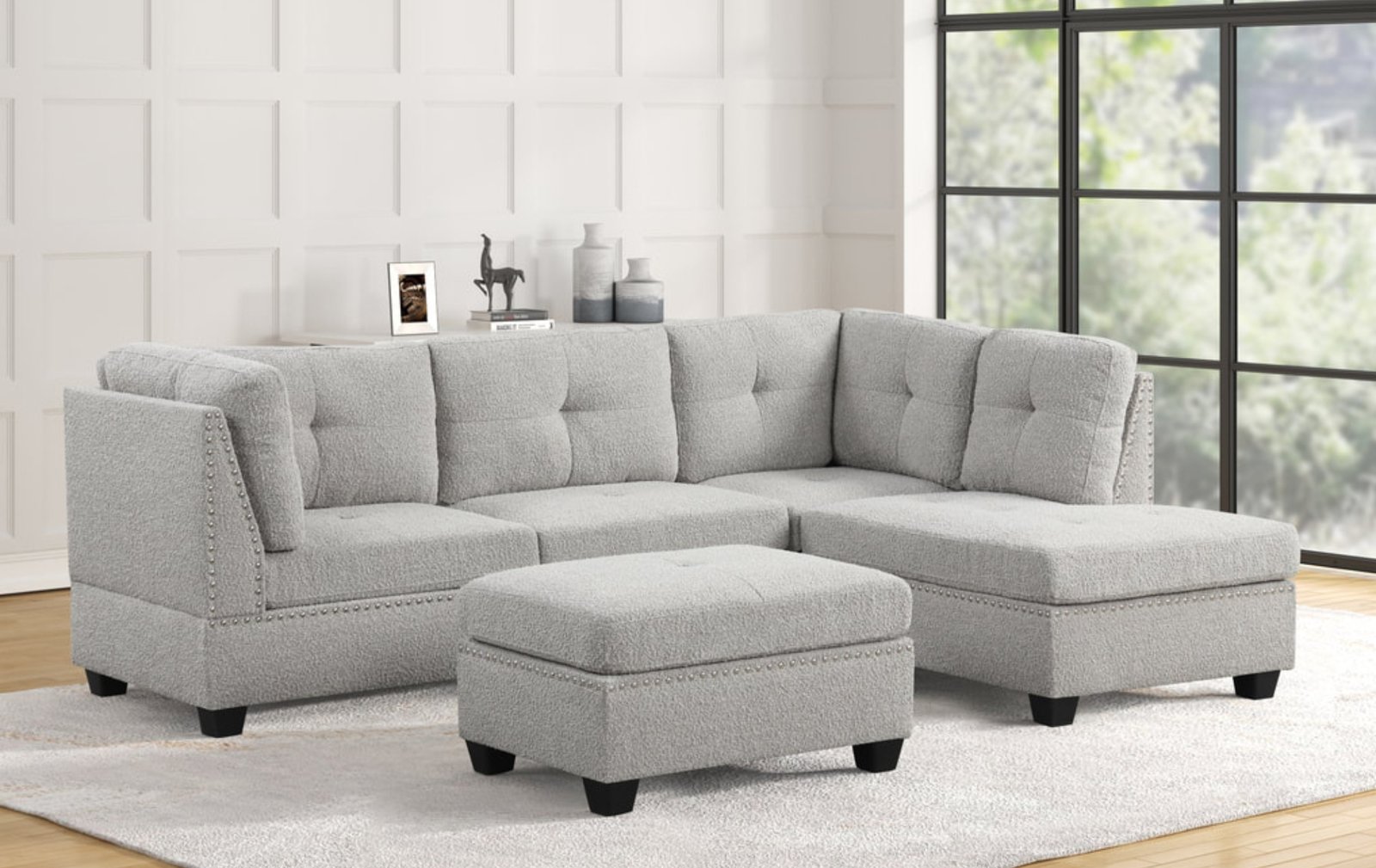 Sienna Black Sectional W/Ottoman