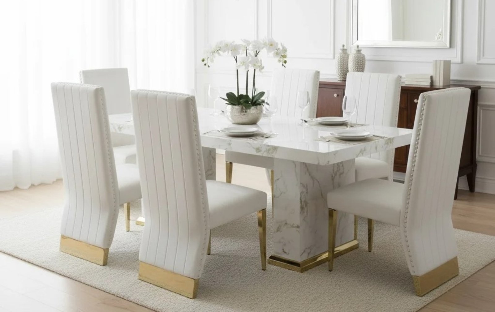 Vera White & Gold 7-Piece Dining Set