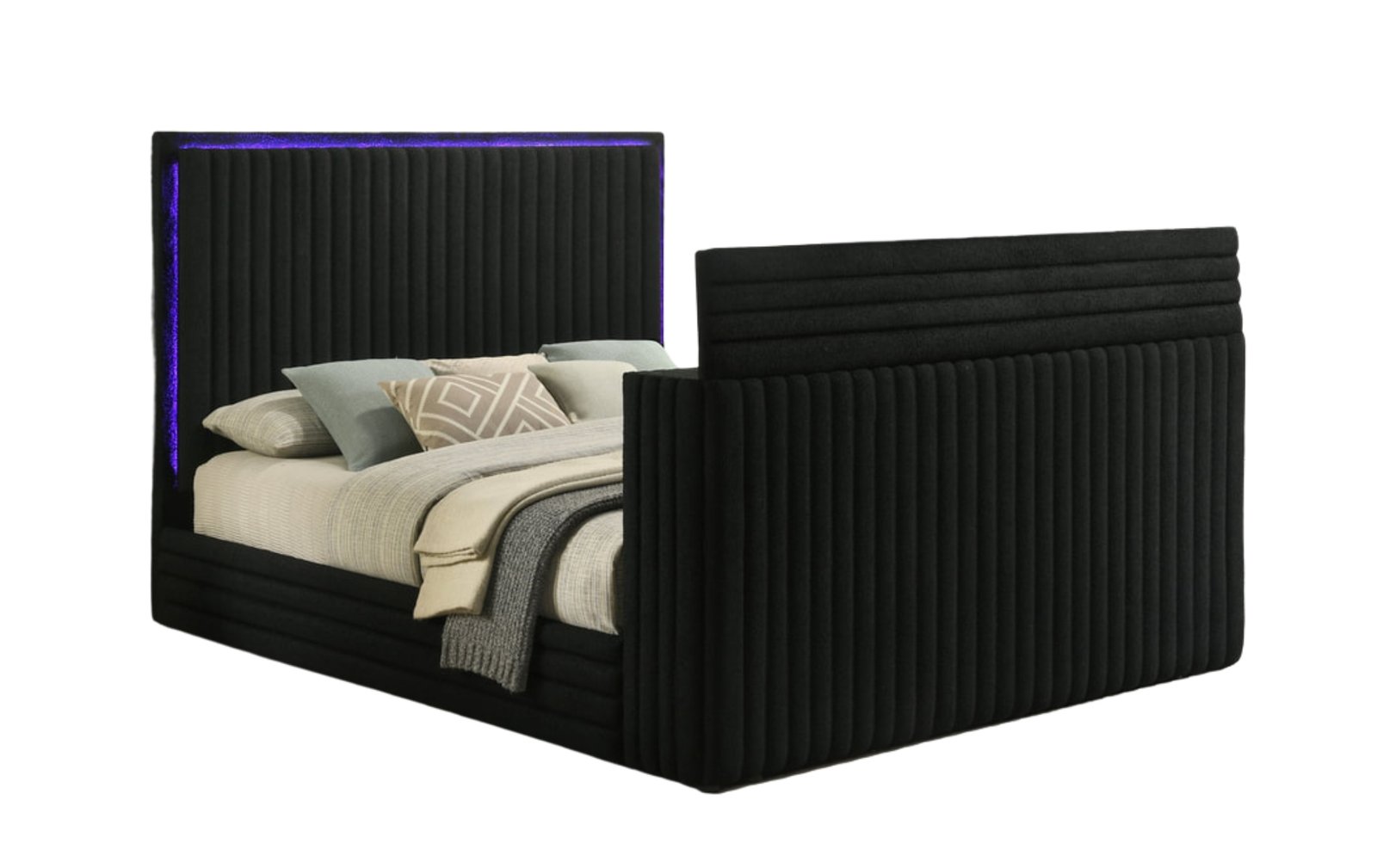 Villa Black LED Channel Queen Platform Bed