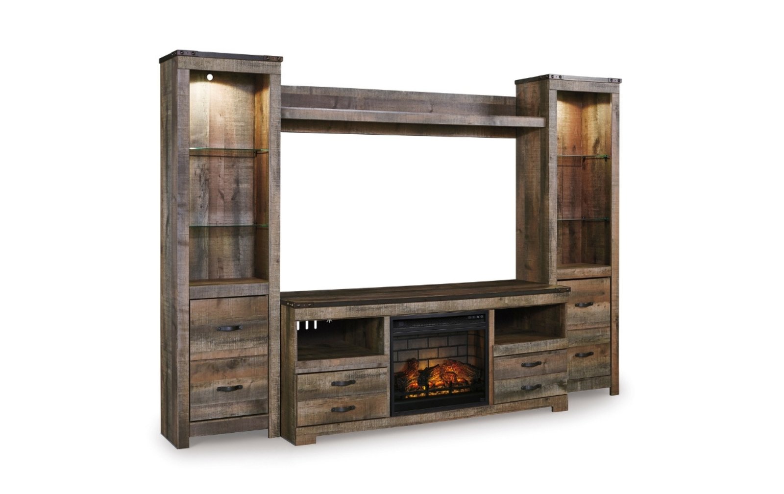 Trinell Brown 4-Piece Entertainment Center with Fireplace