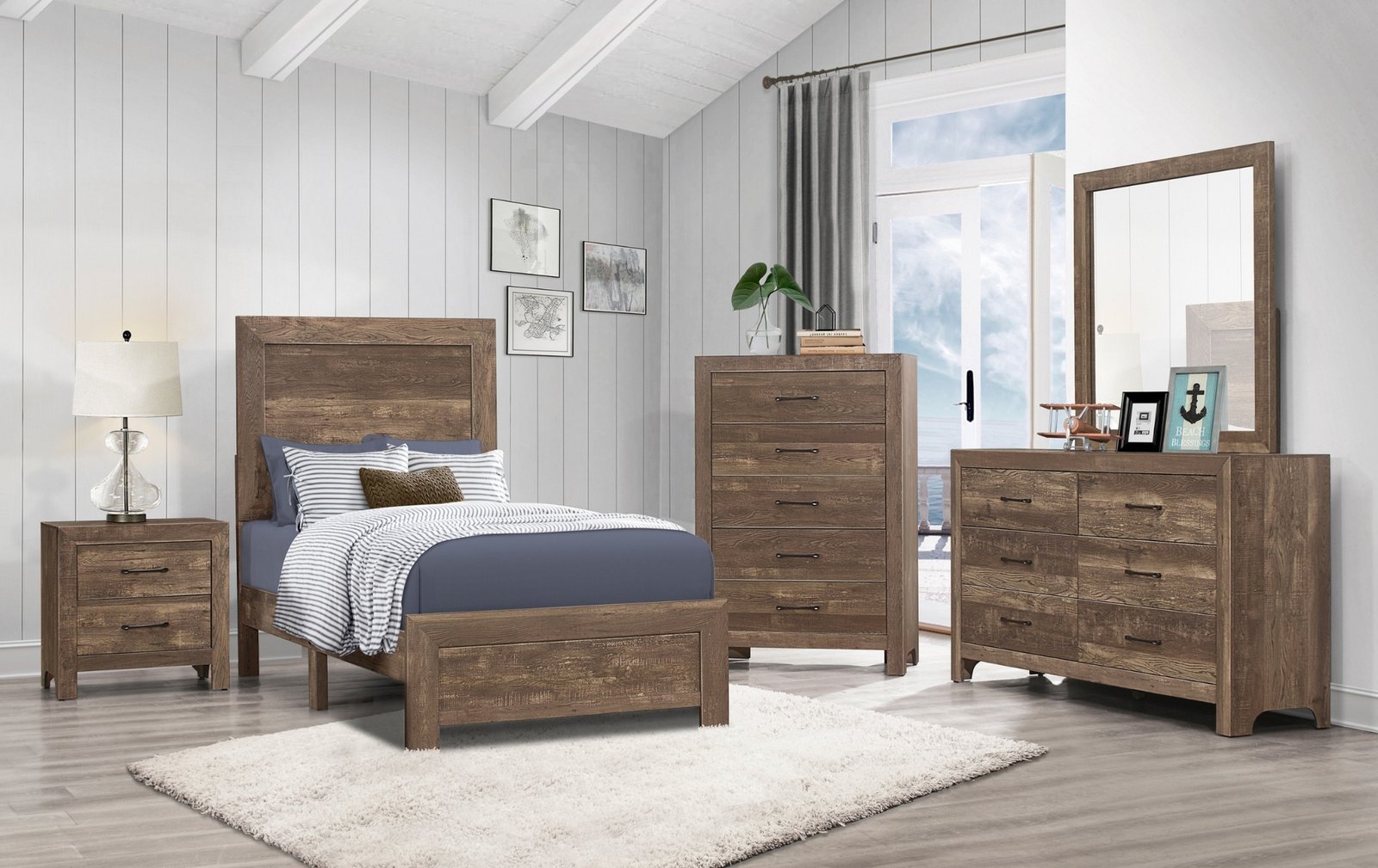 Corbin Brown Twin Bedroom Set Modern Rustic Style