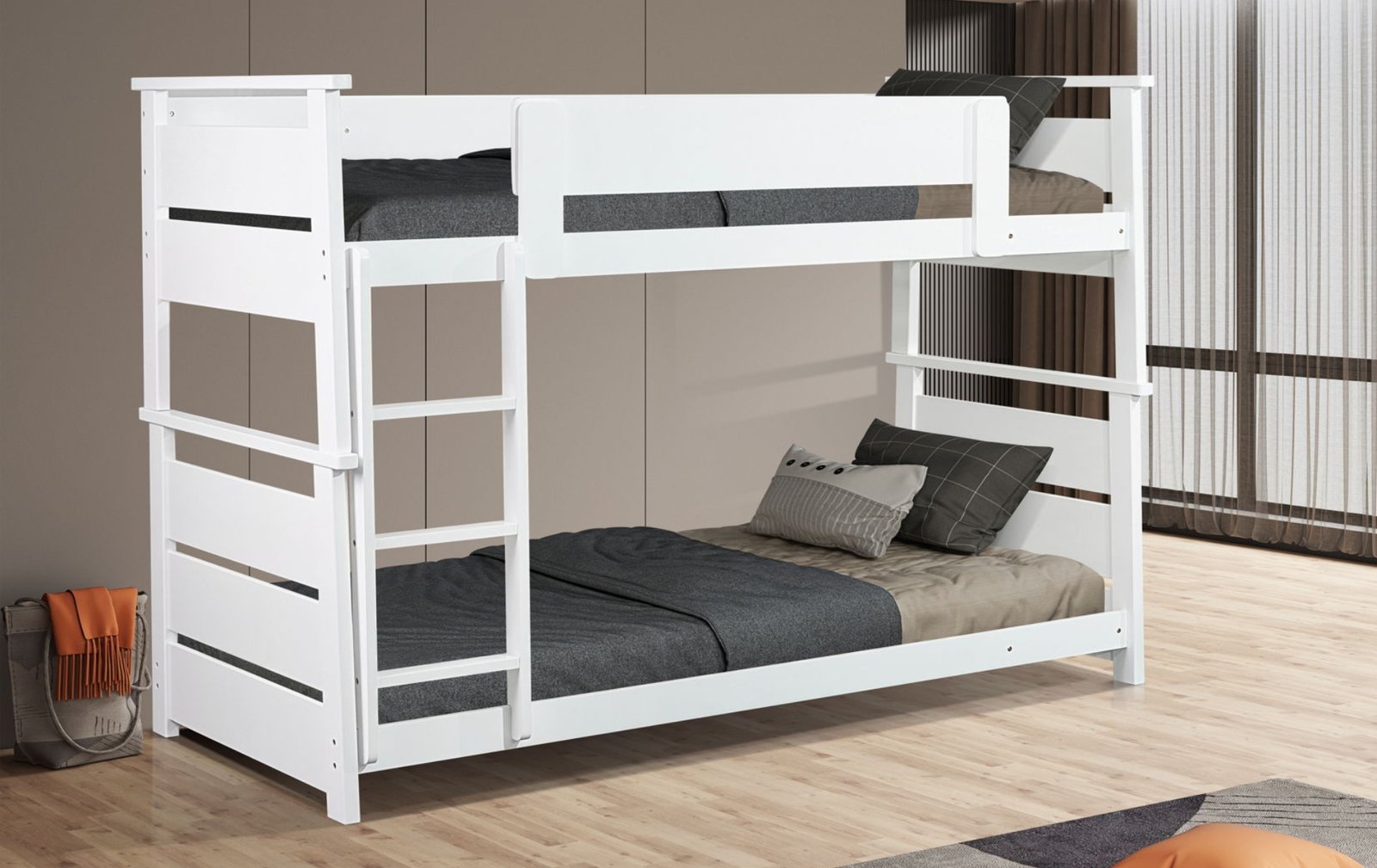Twin Over Twin Bunk Bed in White
