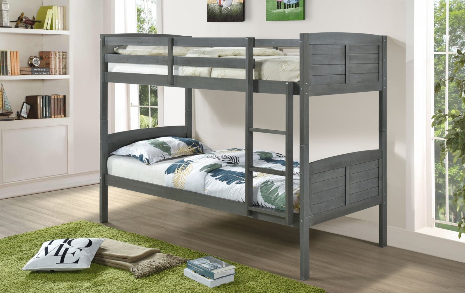 Twin Over Twin Bunk Bed in Gray