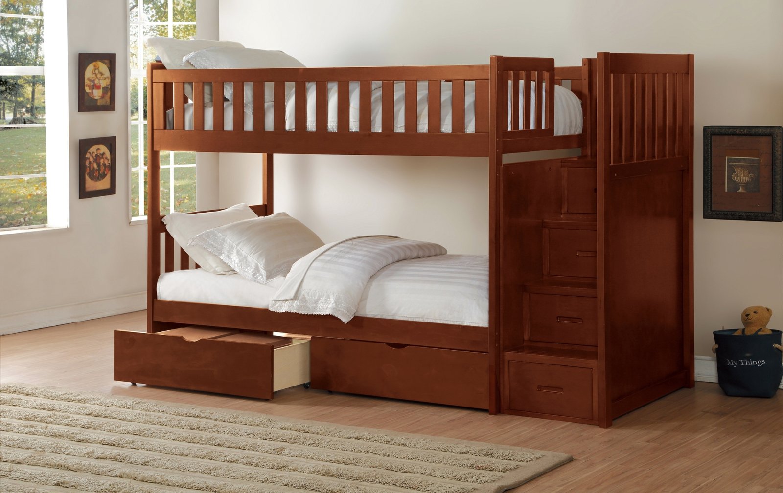Rowe Twin-Over-Twin Bunk Bed with Storage Stairs