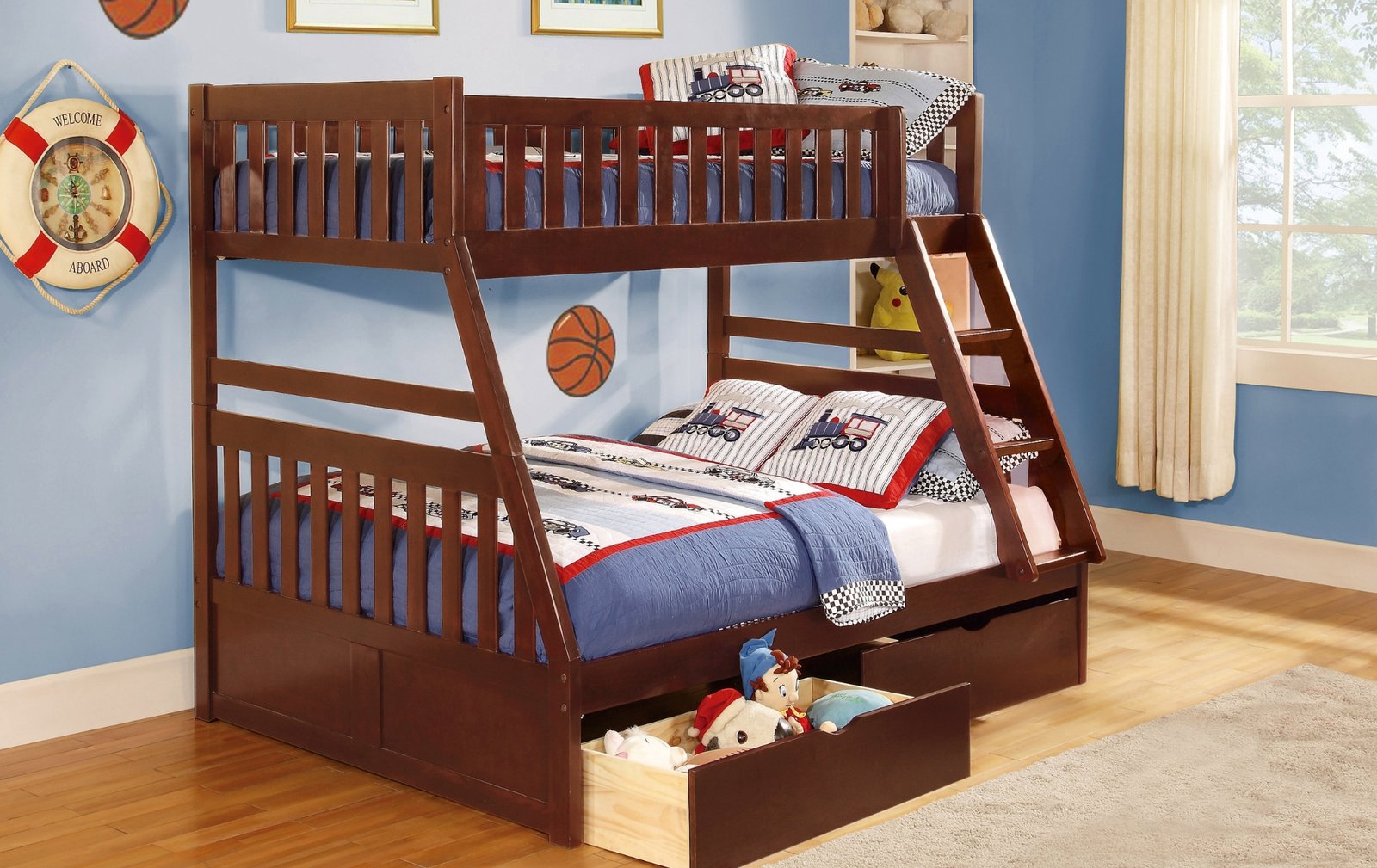 Twin-Over-Full Bunk Bed with Angled Ladder