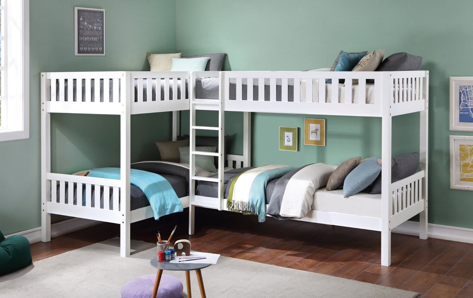 Classic White L-Shaped Bunk Bed
