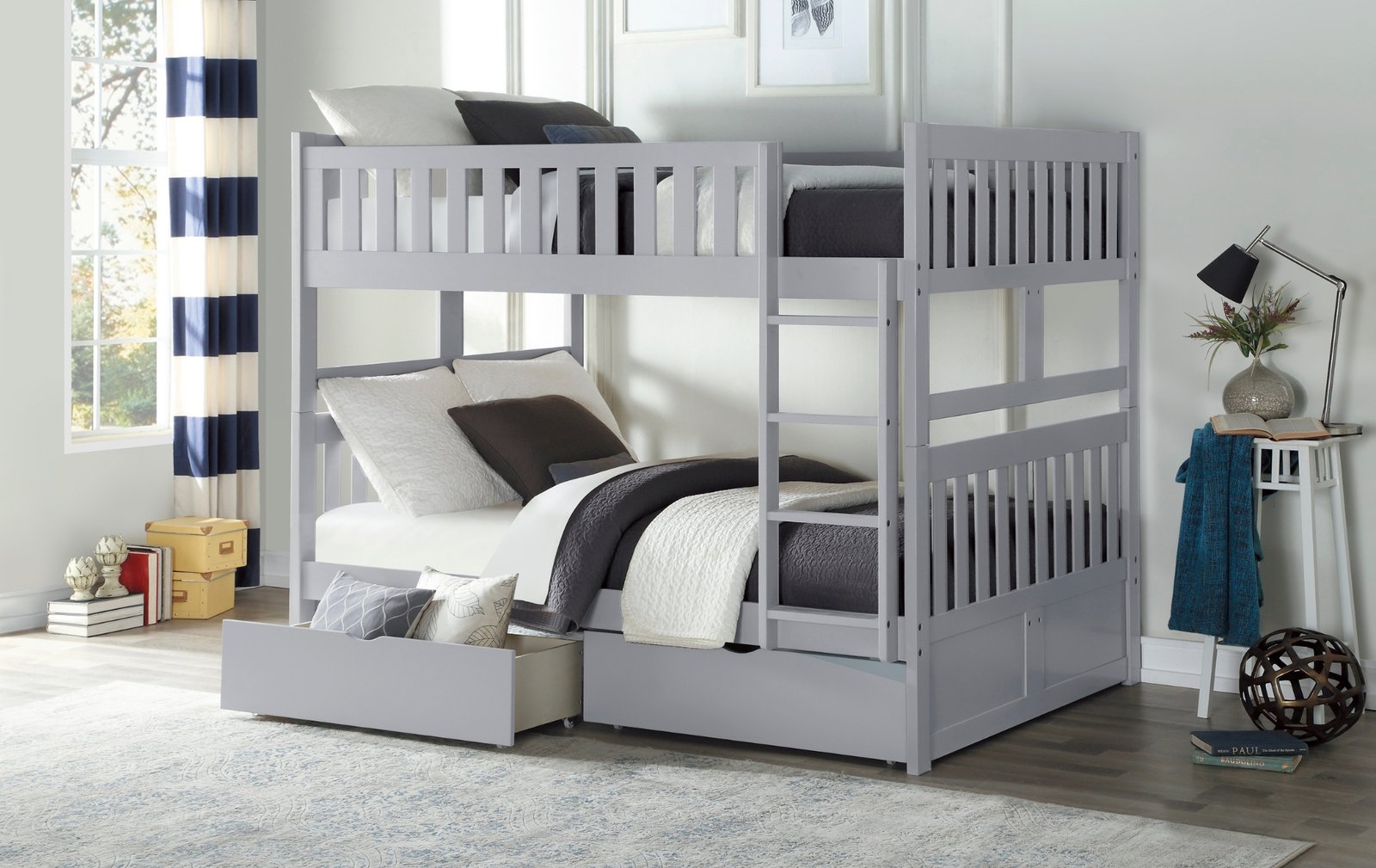 Sturdy Grey Full-Over-Full Bunk Bed