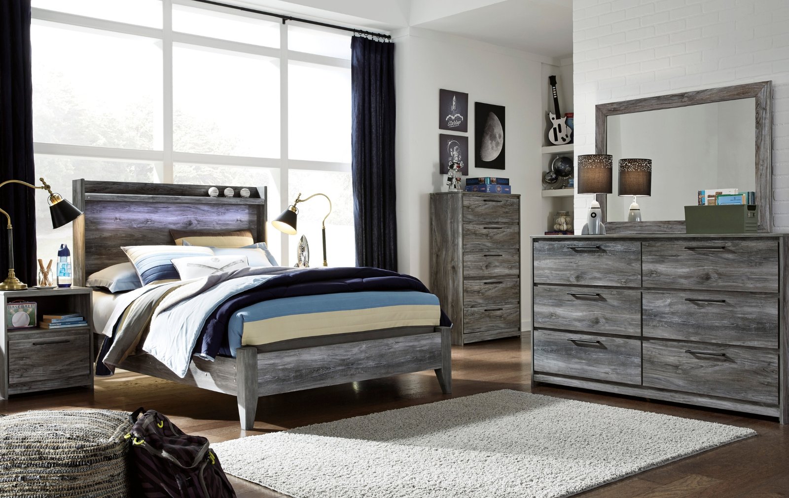 Baystorm Gray Full LED Panel Bedroom Set